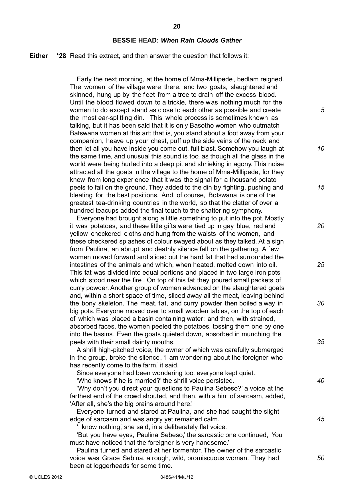 Cambridge IGCSE English - Literature 0486 2012 May/June Paper 4 · Variant 1 question paper, page 20 of 26