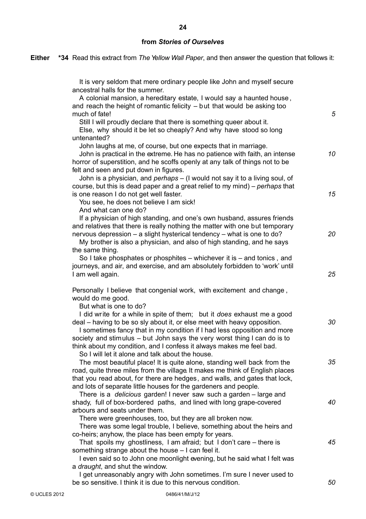 Cambridge IGCSE English - Literature 0486 2012 May/June Paper 4 · Variant 1 question paper, page 24 of 26