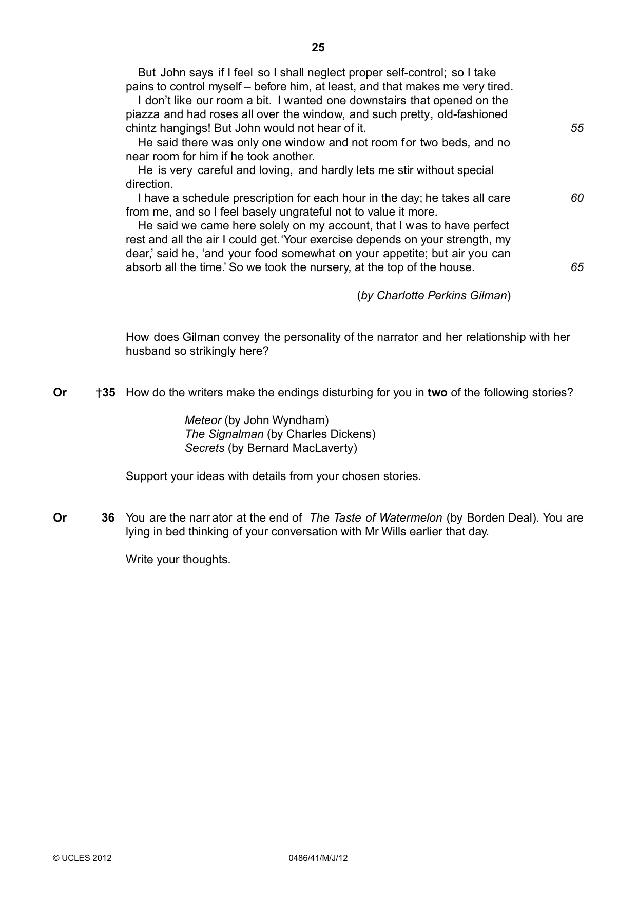 Cambridge IGCSE English - Literature 0486 2012 May/June Paper 4 · Variant 1 question paper, page 25 of 26
