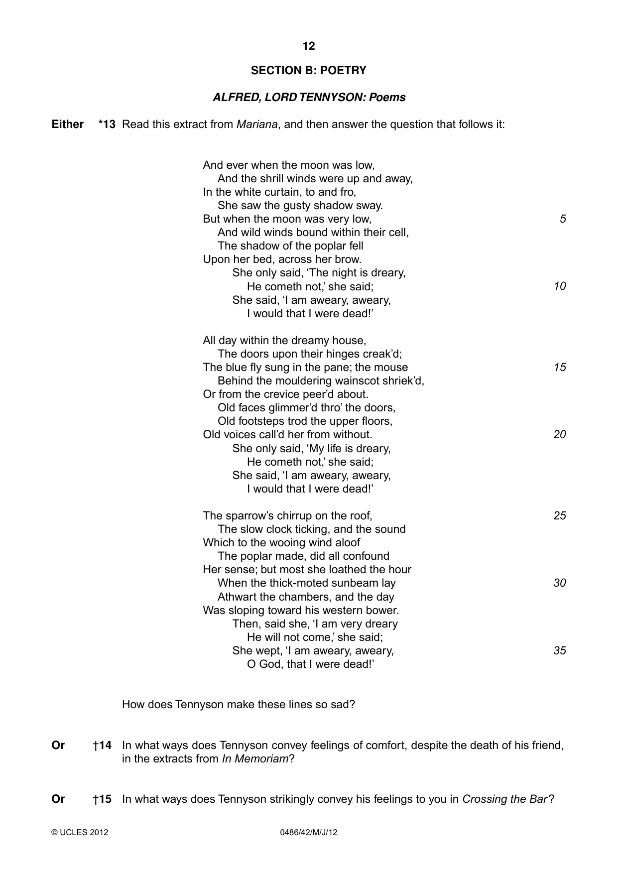 Cambridge IGCSE English - Literature 0486 2012 May/June Paper 4 · Variant 2 question paper, page 12 of 28