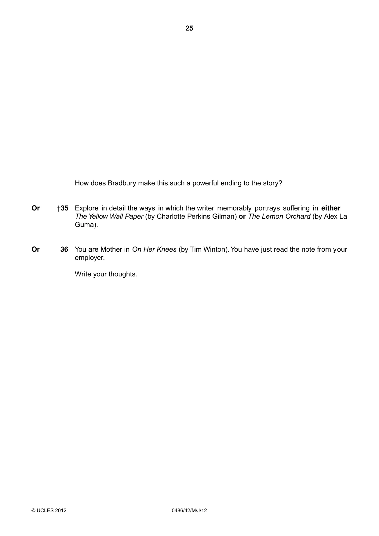Cambridge IGCSE English - Literature 0486 2012 May/June Paper 4 · Variant 2 question paper, page 25 of 28
