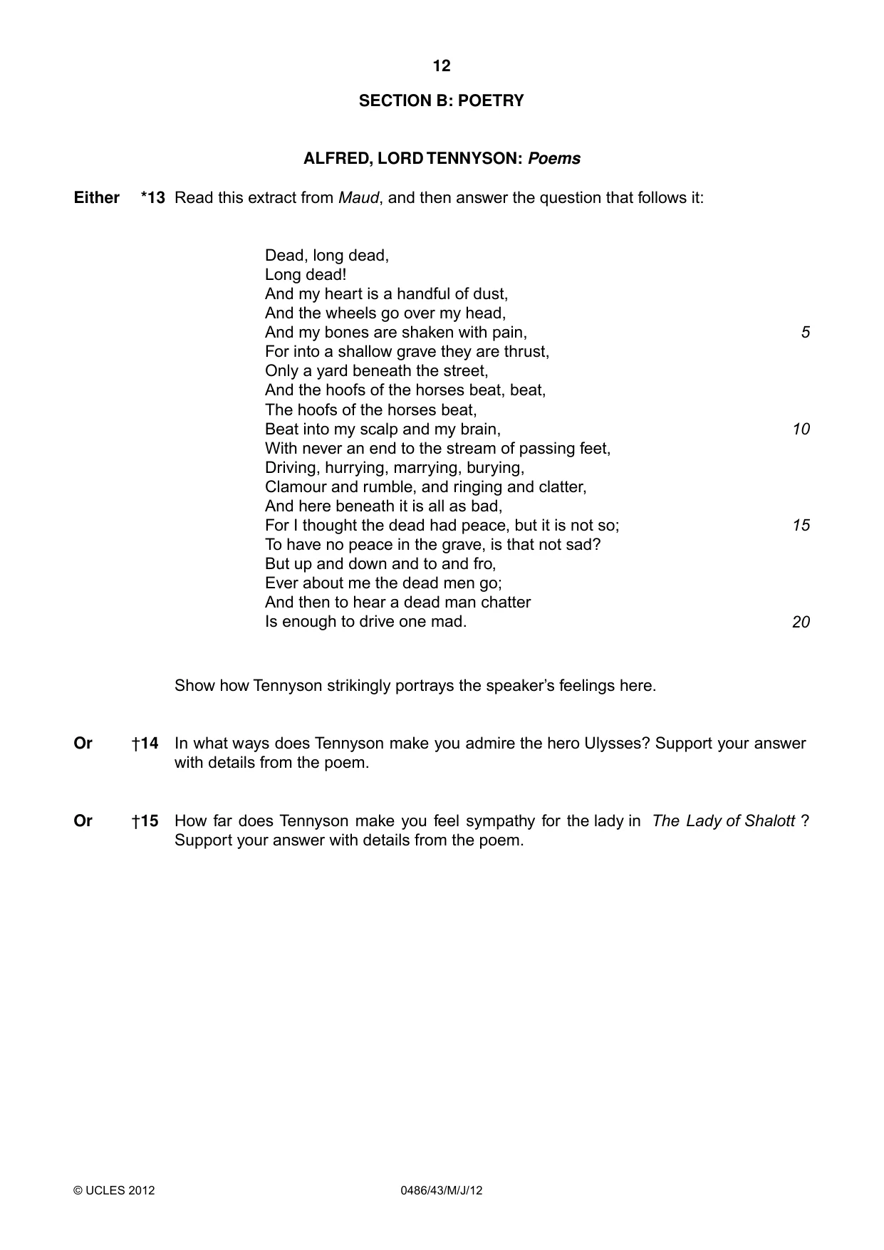 Cambridge IGCSE English - Literature 0486 2012 May/June Paper 4 · Variant 3 question paper, page 12 of 26