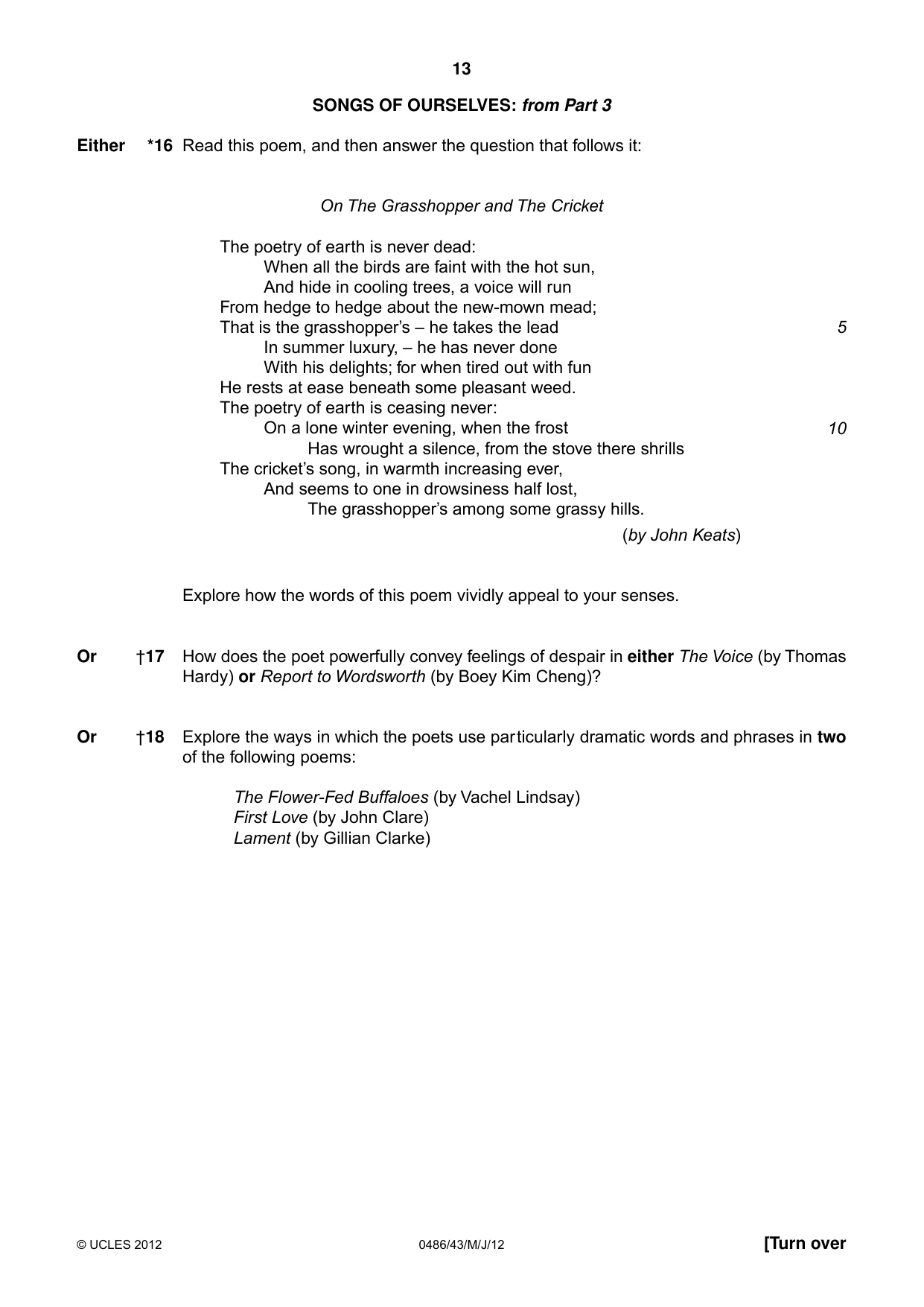 Cambridge IGCSE English - Literature 0486 2012 May/June Paper 4 · Variant 3 question paper, page 13 of 26