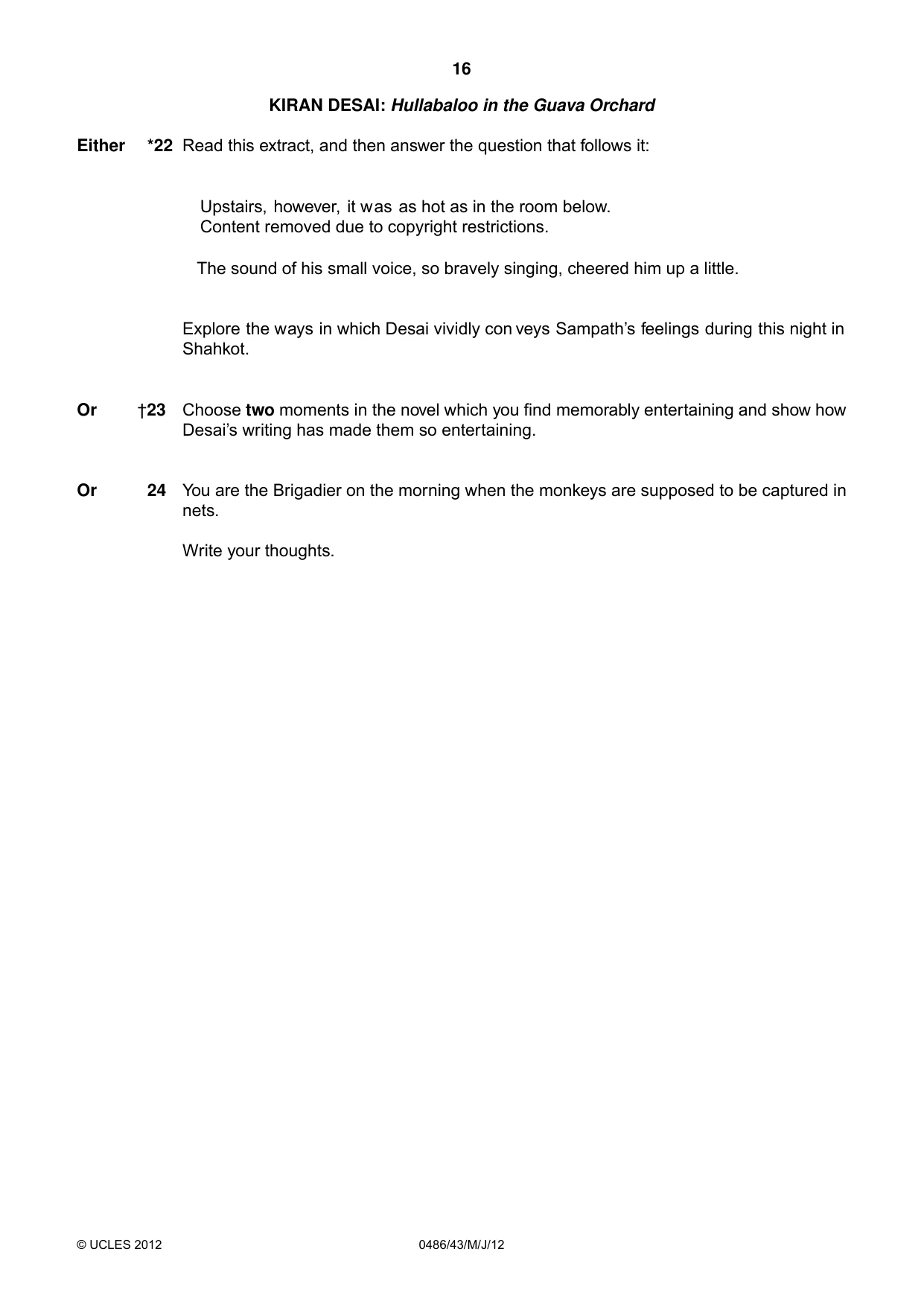 Cambridge IGCSE English - Literature 0486 2012 May/June Paper 4 · Variant 3 question paper, page 16 of 26