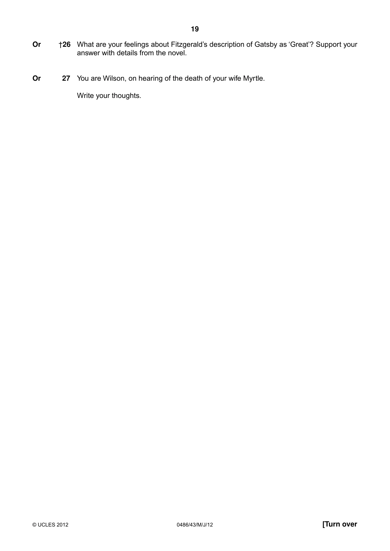 Cambridge IGCSE English - Literature 0486 2012 May/June Paper 4 · Variant 3 question paper, page 19 of 26