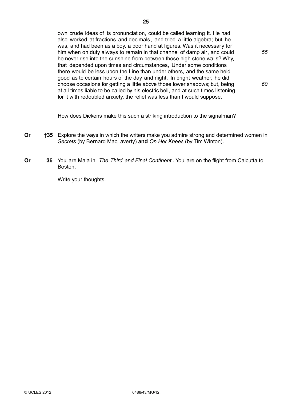 Cambridge IGCSE English - Literature 0486 2012 May/June Paper 4 · Variant 3 question paper, page 25 of 26