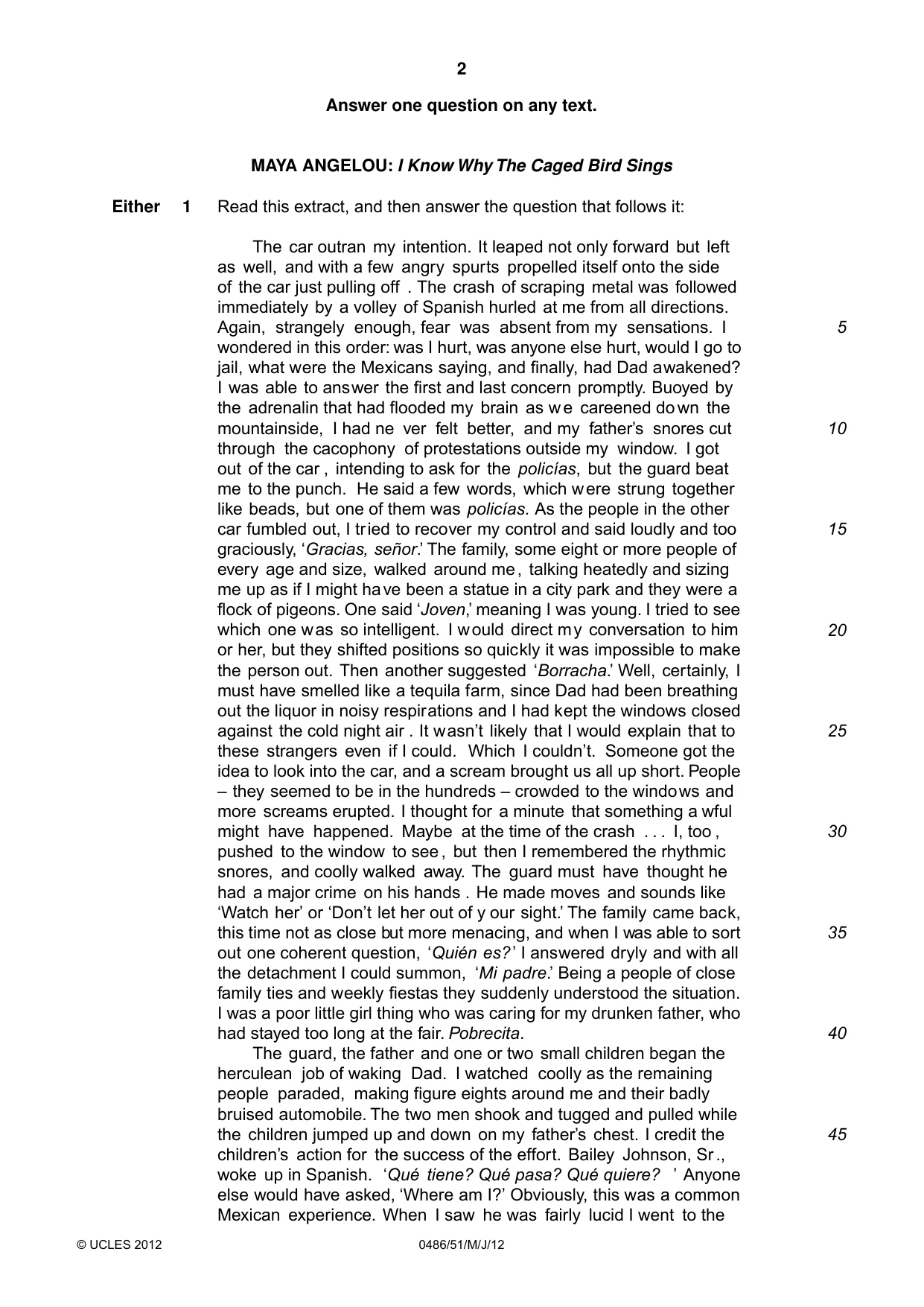 Cambridge IGCSE English - Literature 0486 2012 May/June Paper 5 · Variant 1 question paper, page 2 of 16
