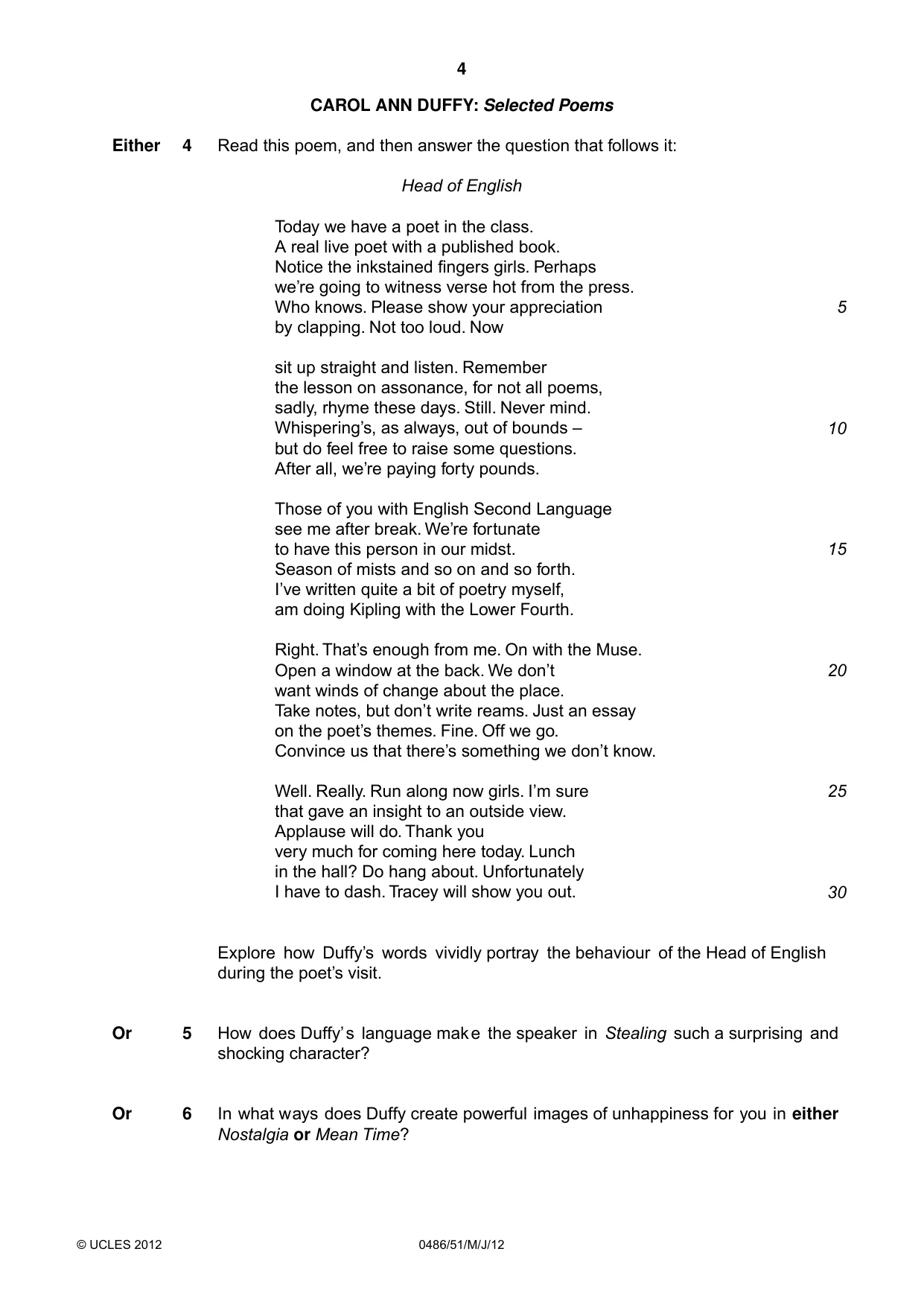 Cambridge IGCSE English - Literature 0486 2012 May/June Paper 5 · Variant 1 question paper, page 4 of 16