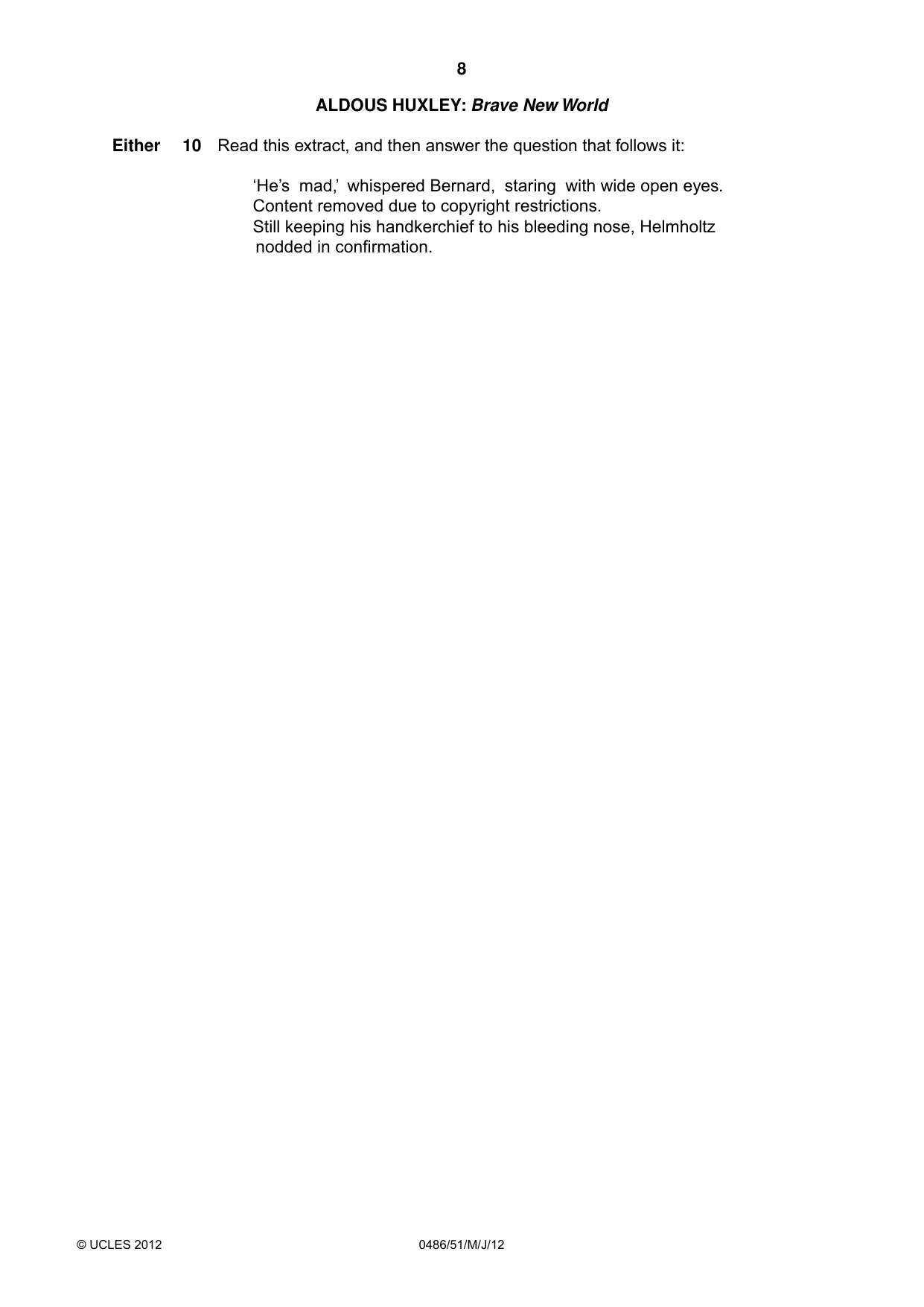 Cambridge IGCSE English - Literature 0486 2012 May/June Paper 5 · Variant 1 question paper, page 8 of 16