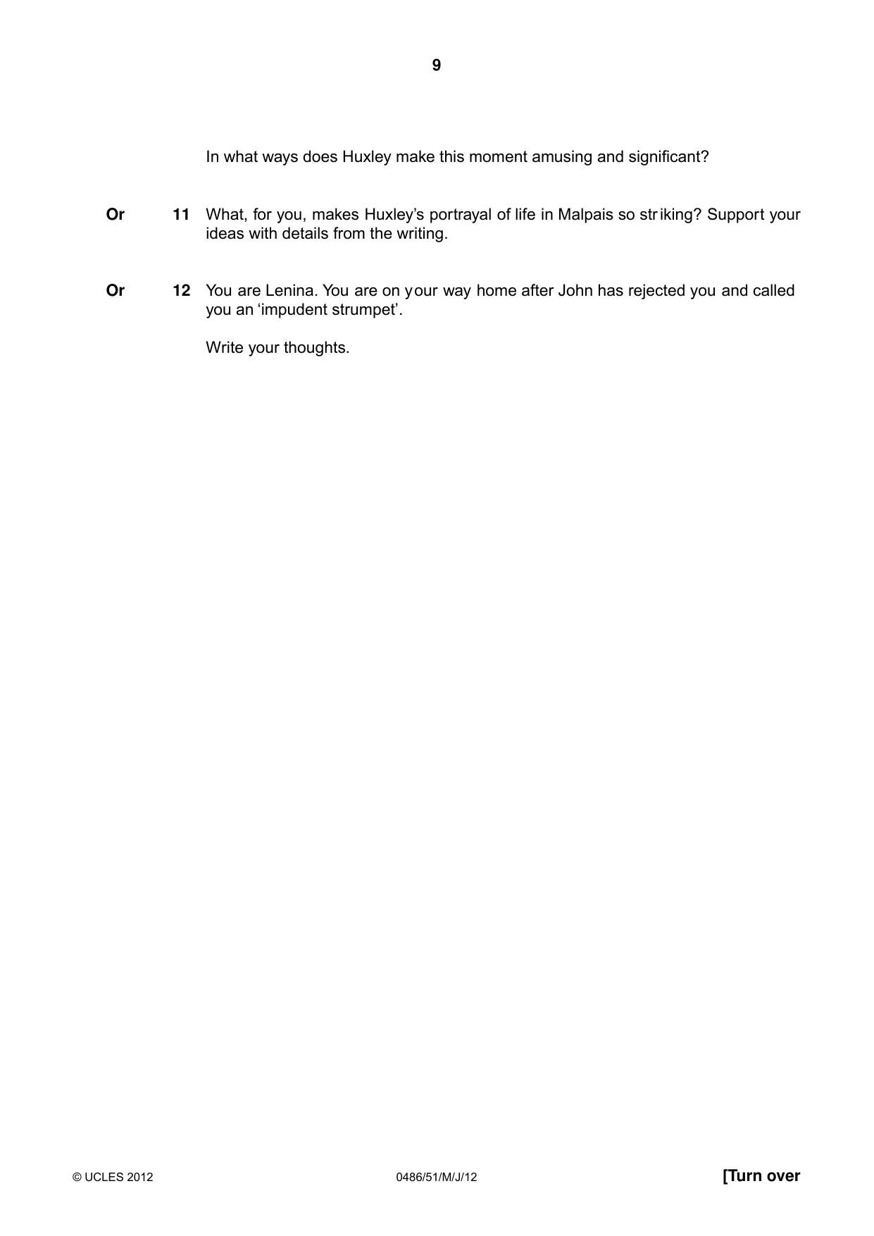 Cambridge IGCSE English - Literature 0486 2012 May/June Paper 5 · Variant 1 question paper, page 9 of 16
