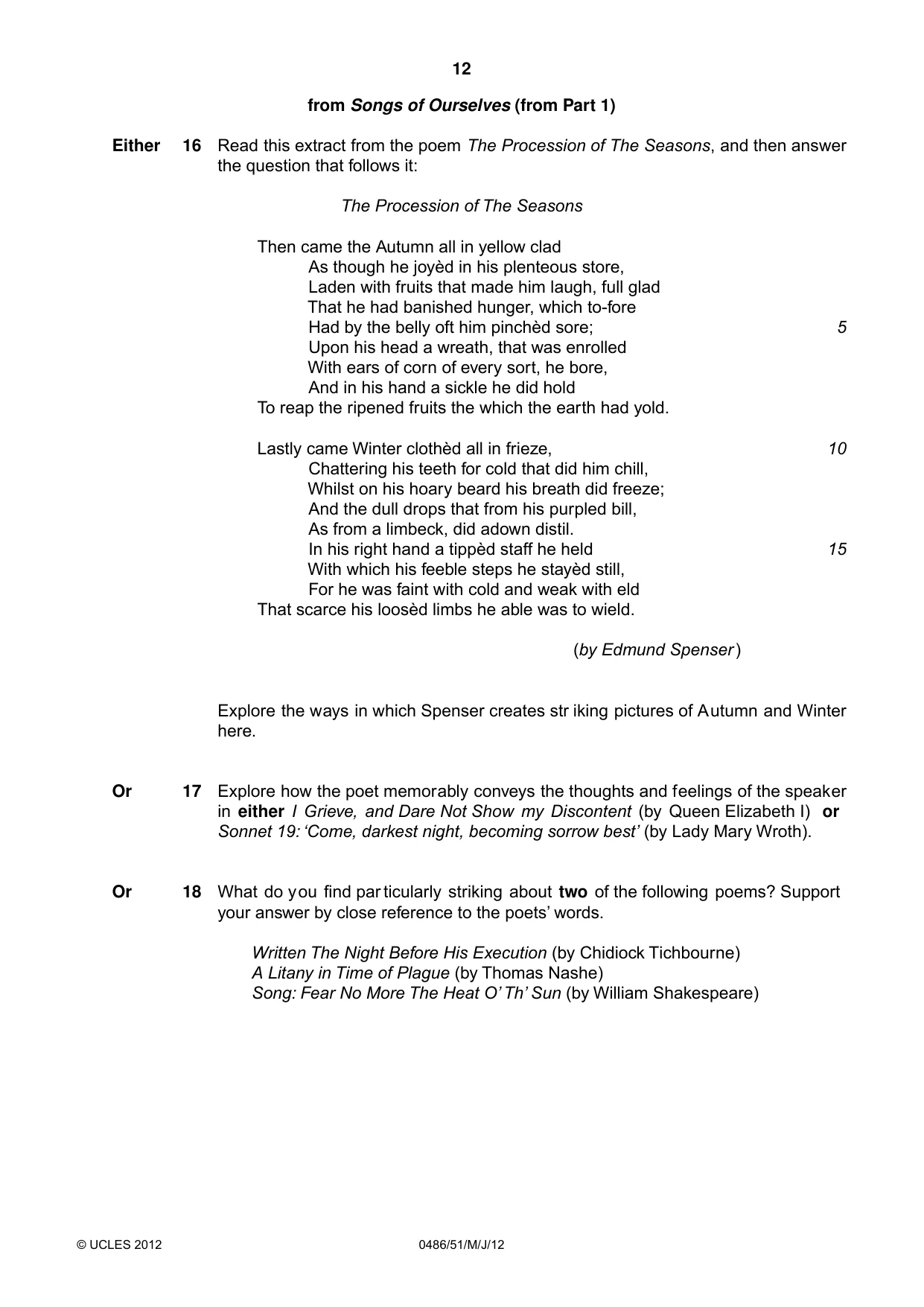 Cambridge IGCSE English - Literature 0486 2012 May/June Paper 5 · Variant 1 question paper, page 12 of 16
