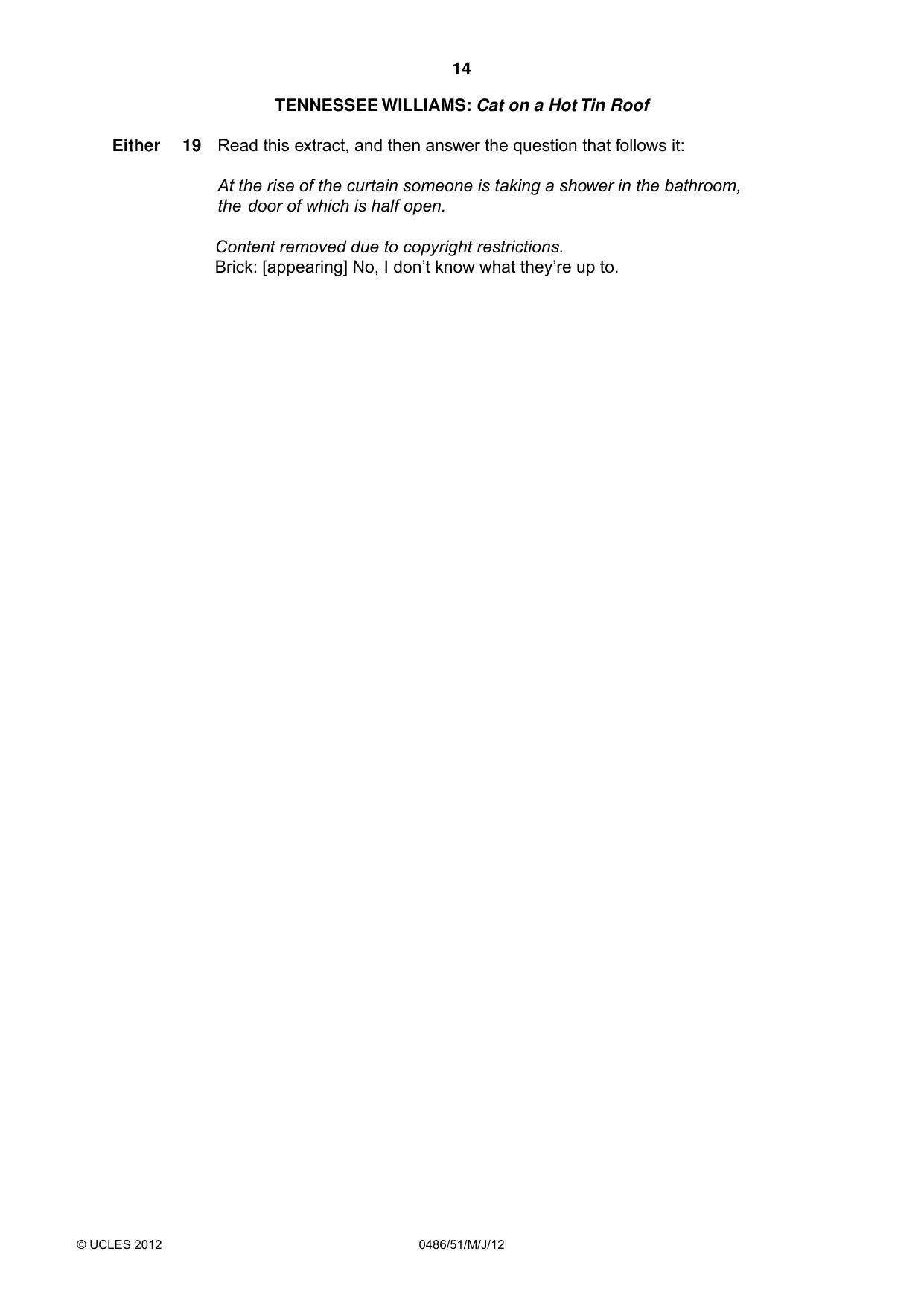 Cambridge IGCSE English - Literature 0486 2012 May/June Paper 5 · Variant 1 question paper, page 14 of 16