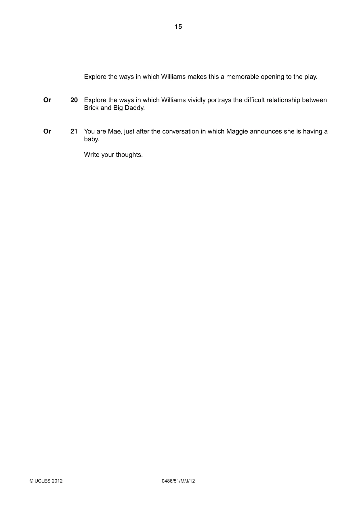 Cambridge IGCSE English - Literature 0486 2012 May/June Paper 5 · Variant 1 question paper, page 15 of 16