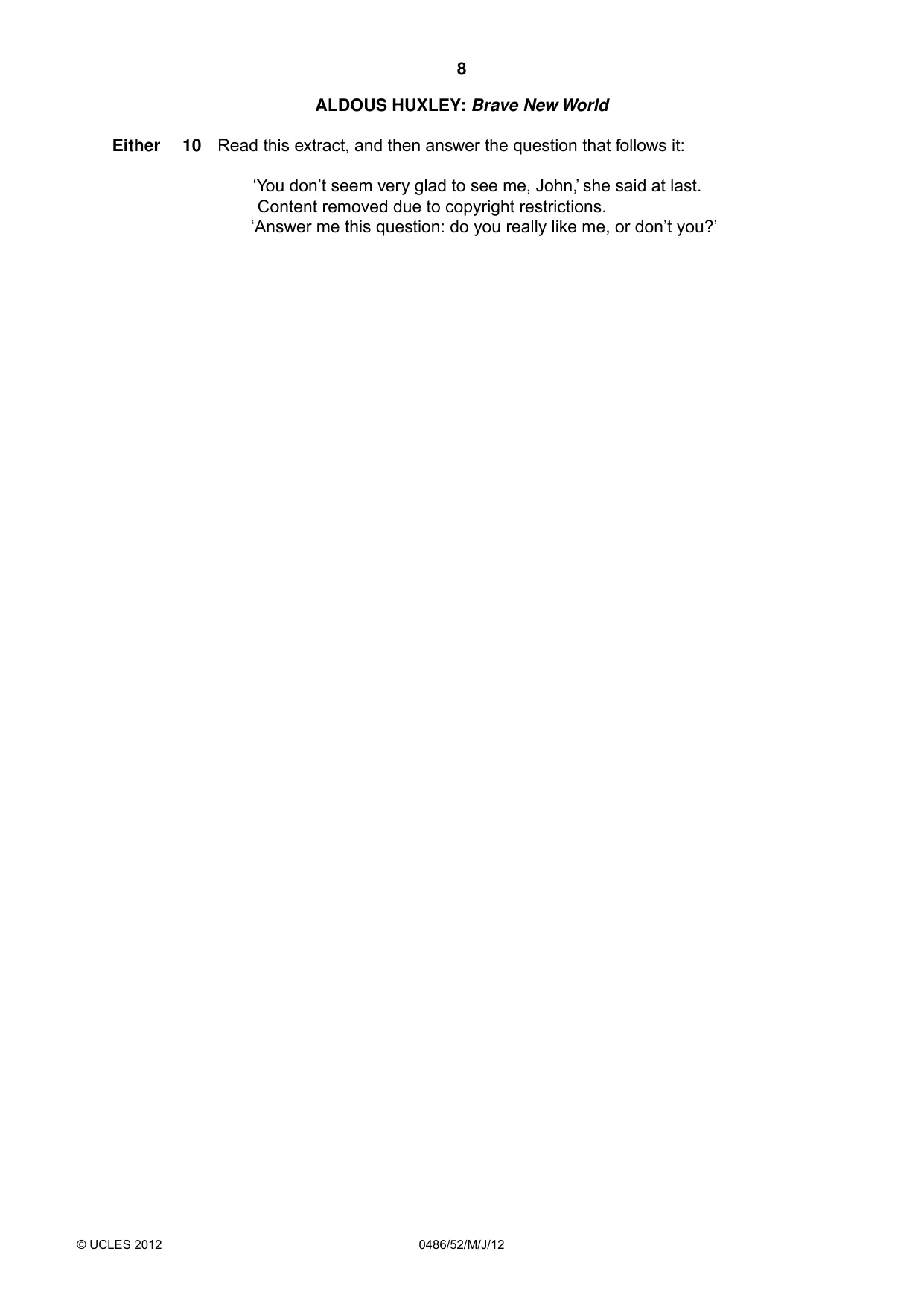 Cambridge IGCSE English - Literature 0486 2012 May/June Paper 5 · Variant 2 question paper, page 8 of 16