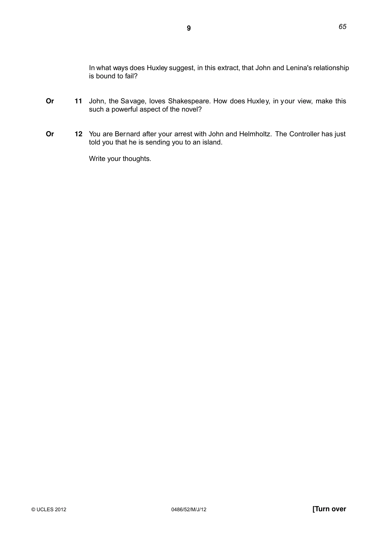 Cambridge IGCSE English - Literature 0486 2012 May/June Paper 5 · Variant 2 question paper, page 9 of 16