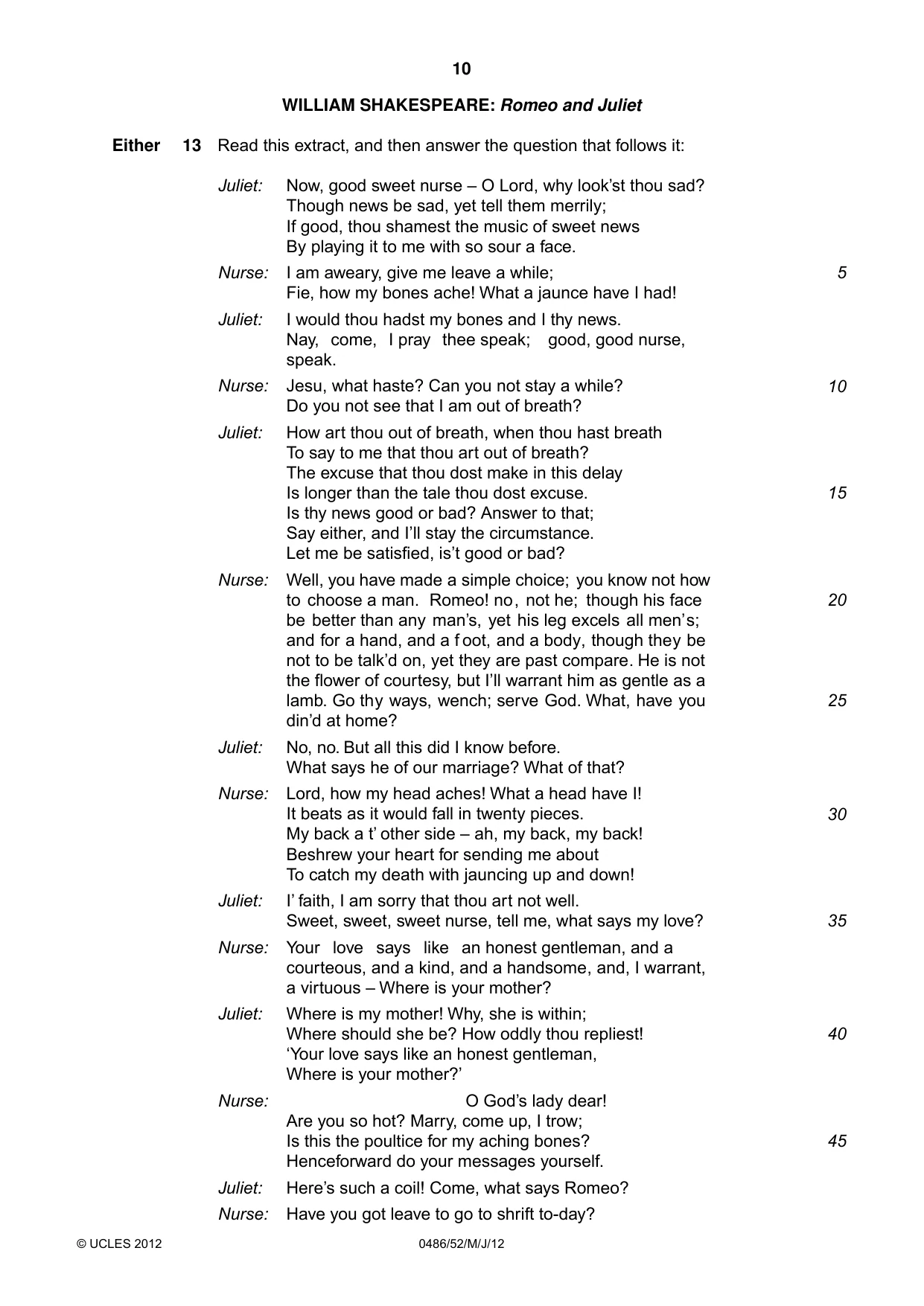 Cambridge IGCSE English - Literature 0486 2012 May/June Paper 5 · Variant 2 question paper, page 10 of 16