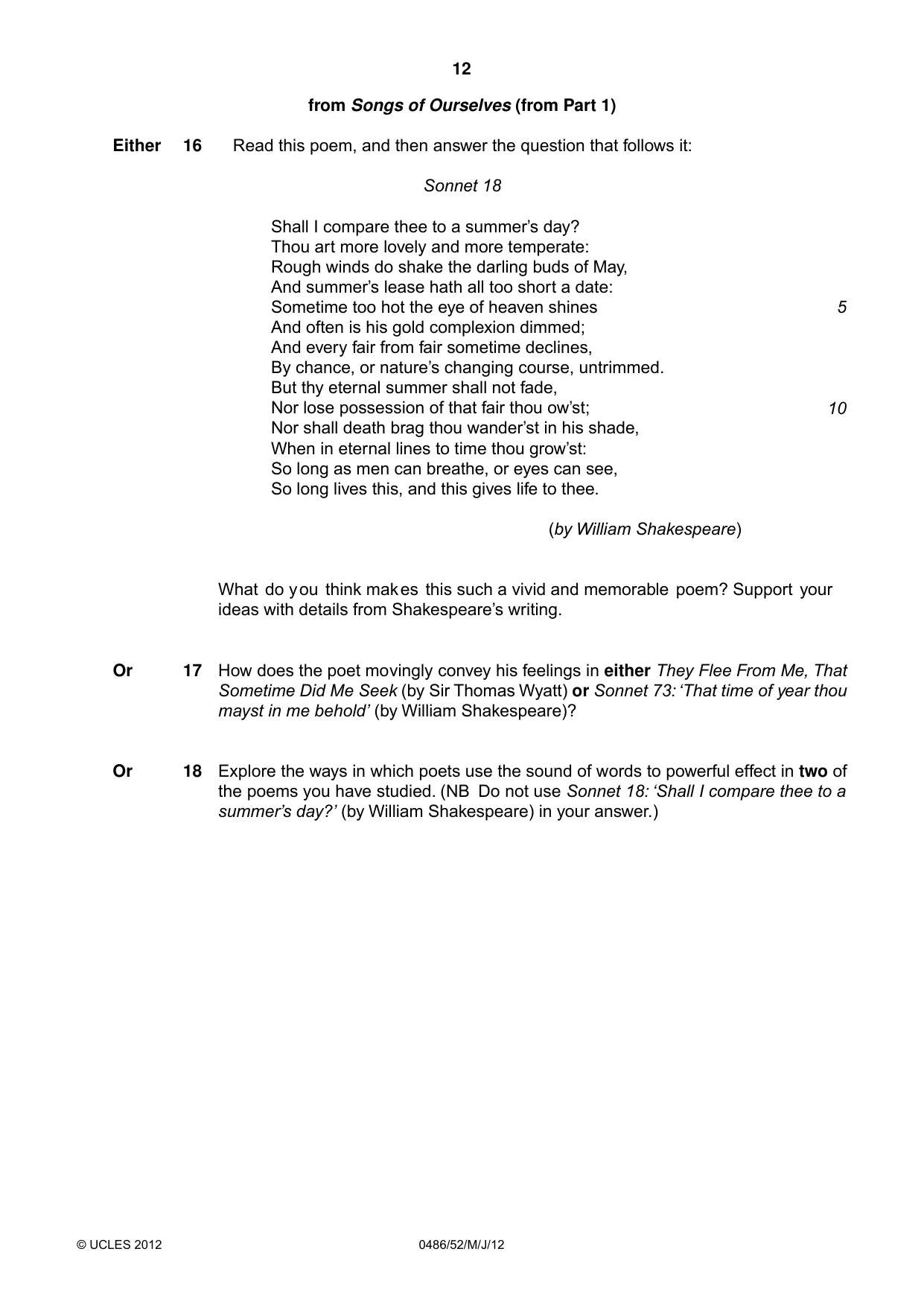 Cambridge IGCSE English - Literature 0486 2012 May/June Paper 5 · Variant 2 question paper, page 12 of 16