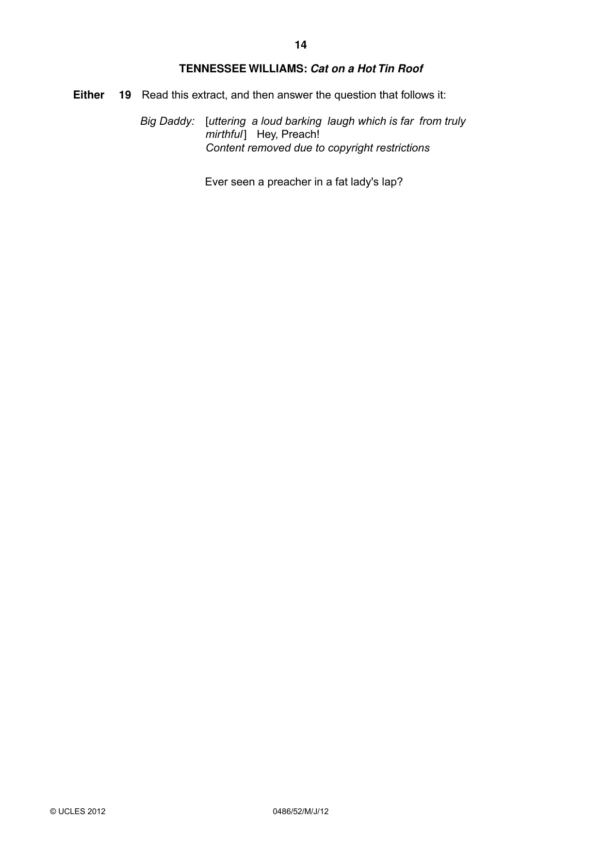 Cambridge IGCSE English - Literature 0486 2012 May/June Paper 5 · Variant 2 question paper, page 14 of 16