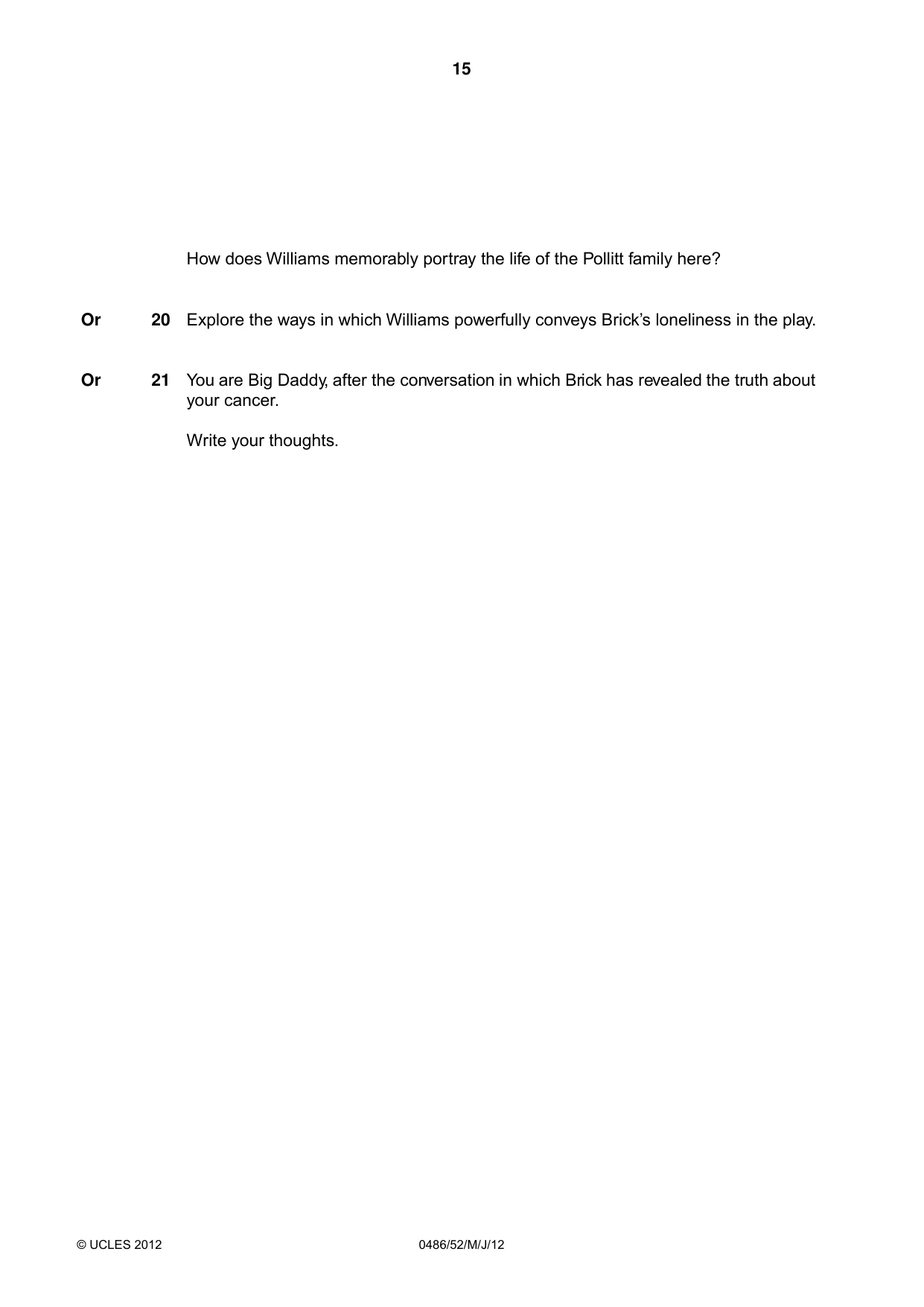 Cambridge IGCSE English - Literature 0486 2012 May/June Paper 5 · Variant 2 question paper, page 15 of 16