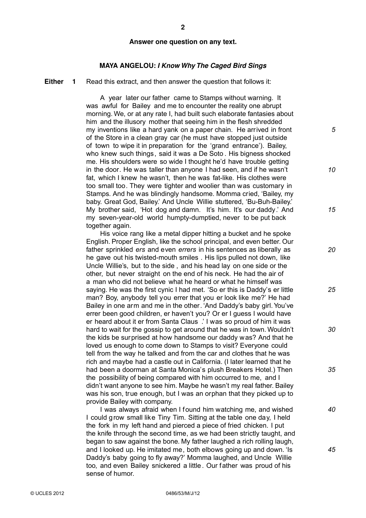 Cambridge IGCSE English - Literature 0486 2012 May/June Paper 5 · Variant 3 question paper, page 2 of 16