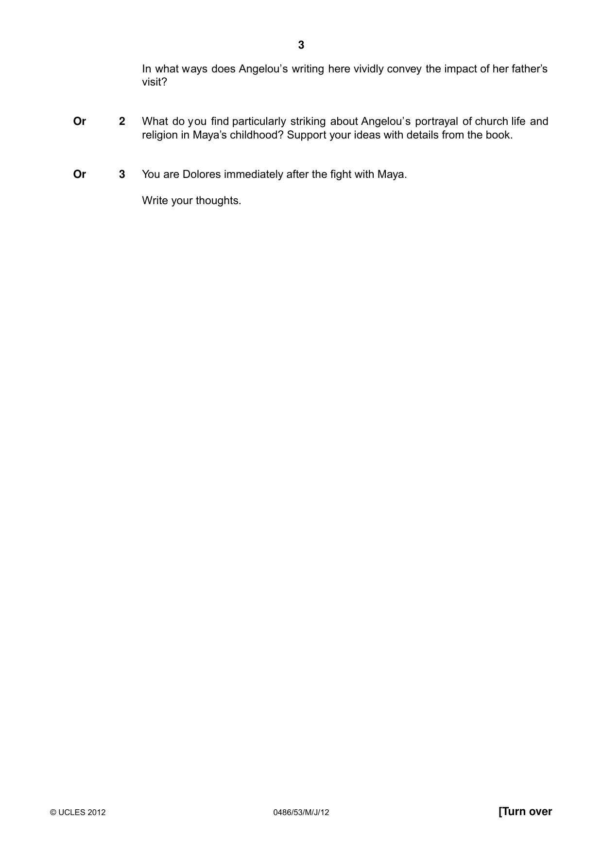Cambridge IGCSE English - Literature 0486 2012 May/June Paper 5 · Variant 3 question paper, page 3 of 16