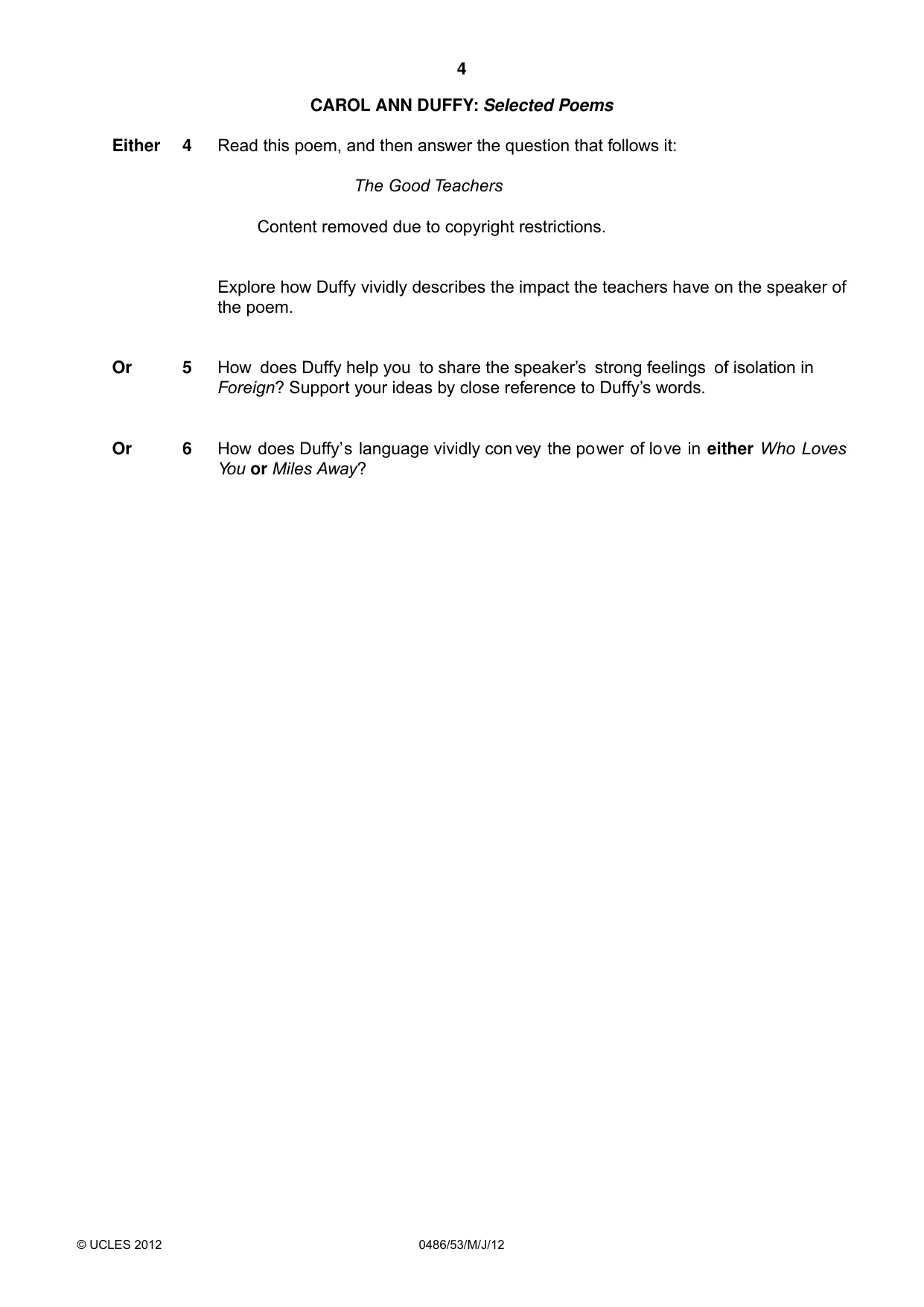 Cambridge IGCSE English - Literature 0486 2012 May/June Paper 5 · Variant 3 question paper, page 4 of 16