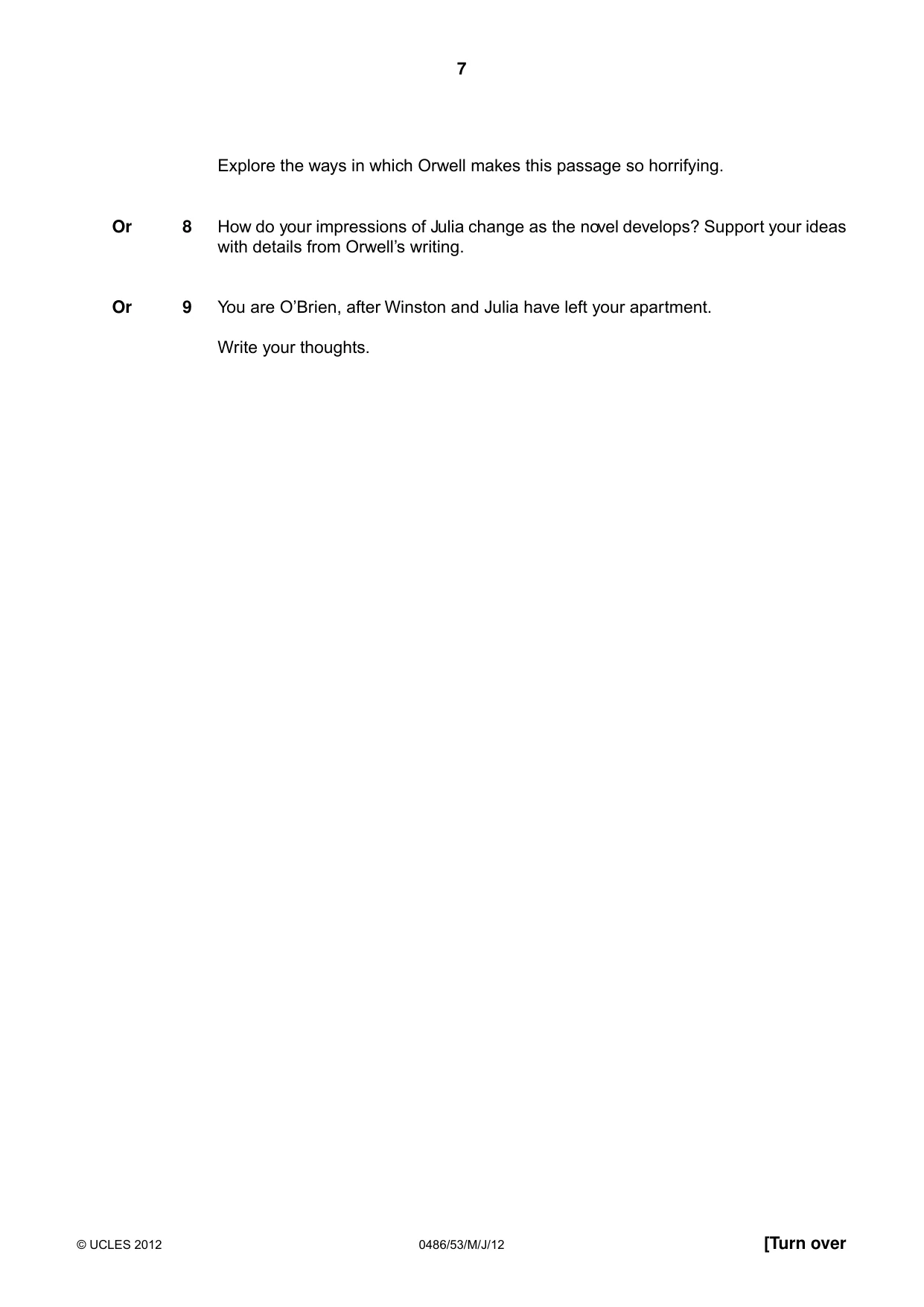 Cambridge IGCSE English - Literature 0486 2012 May/June Paper 5 · Variant 3 question paper, page 7 of 16