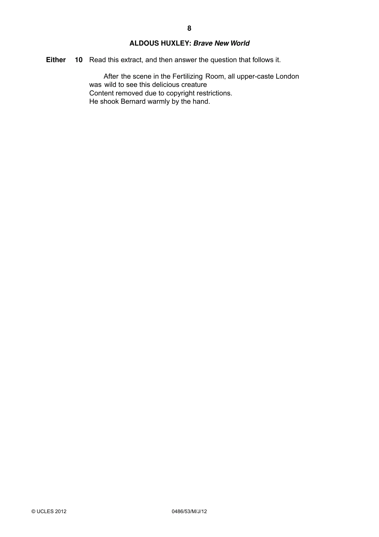 Cambridge IGCSE English - Literature 0486 2012 May/June Paper 5 · Variant 3 question paper, page 8 of 16