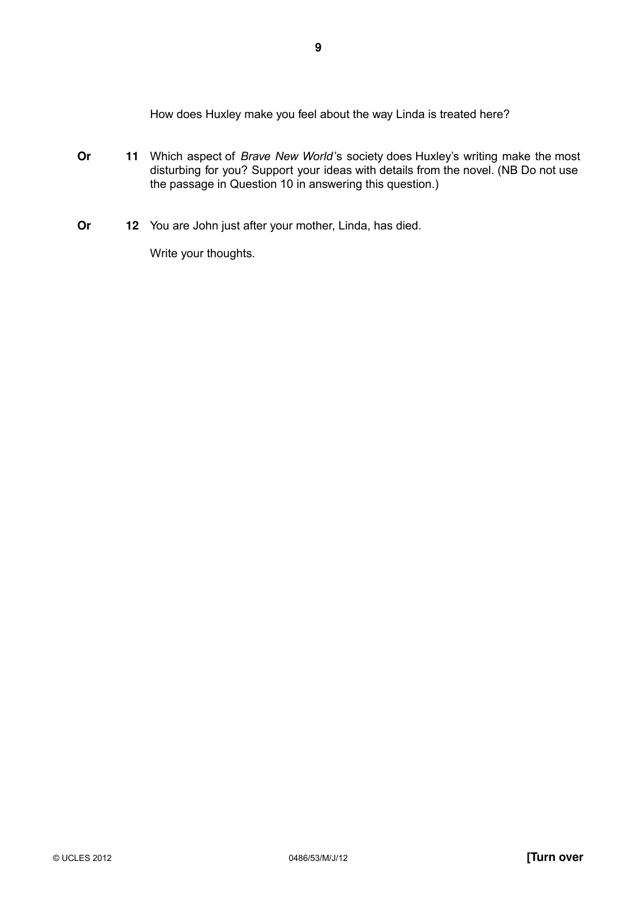 Cambridge IGCSE English - Literature 0486 2012 May/June Paper 5 · Variant 3 question paper, page 9 of 16