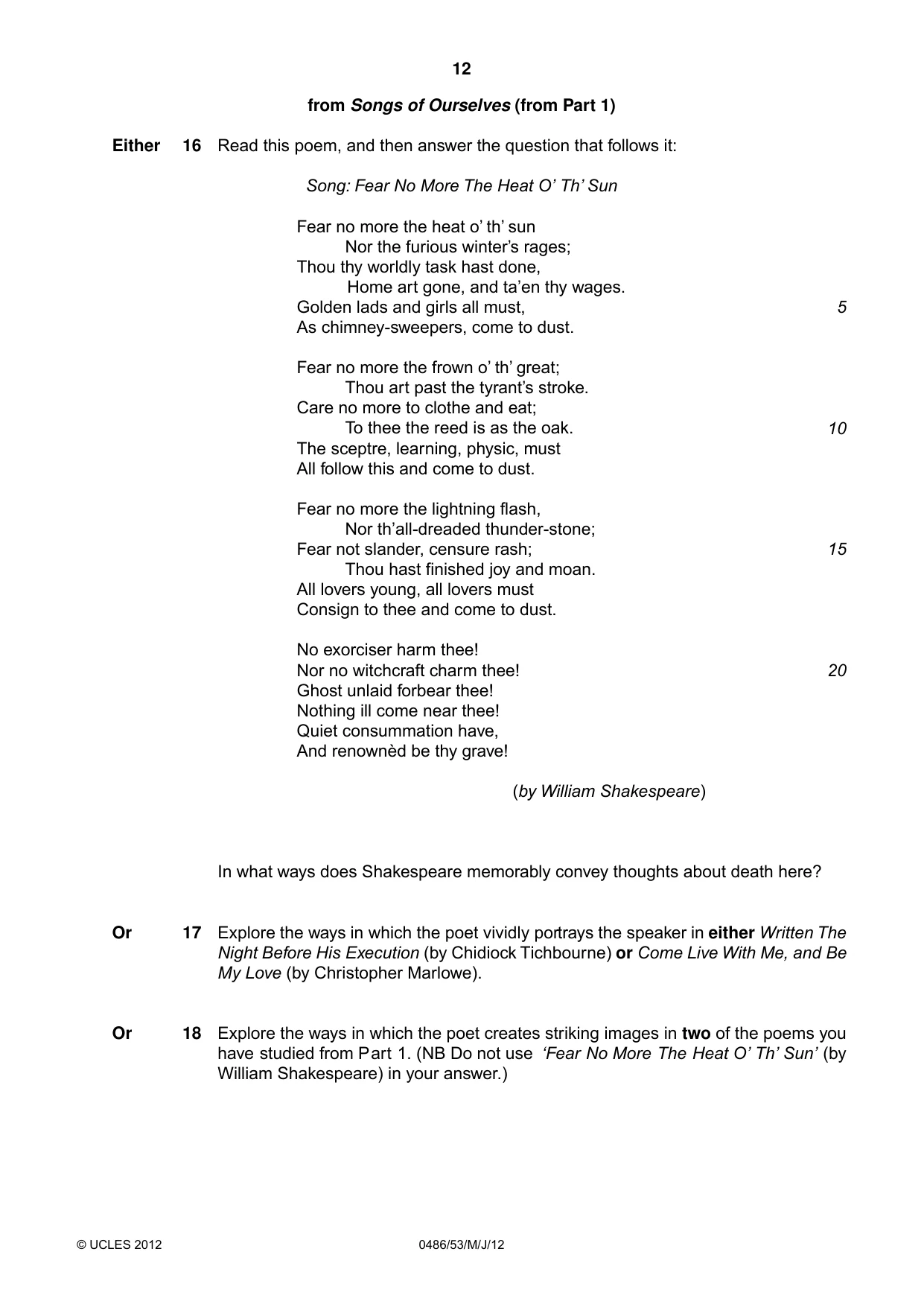 Cambridge IGCSE English - Literature 0486 2012 May/June Paper 5 · Variant 3 question paper, page 12 of 16