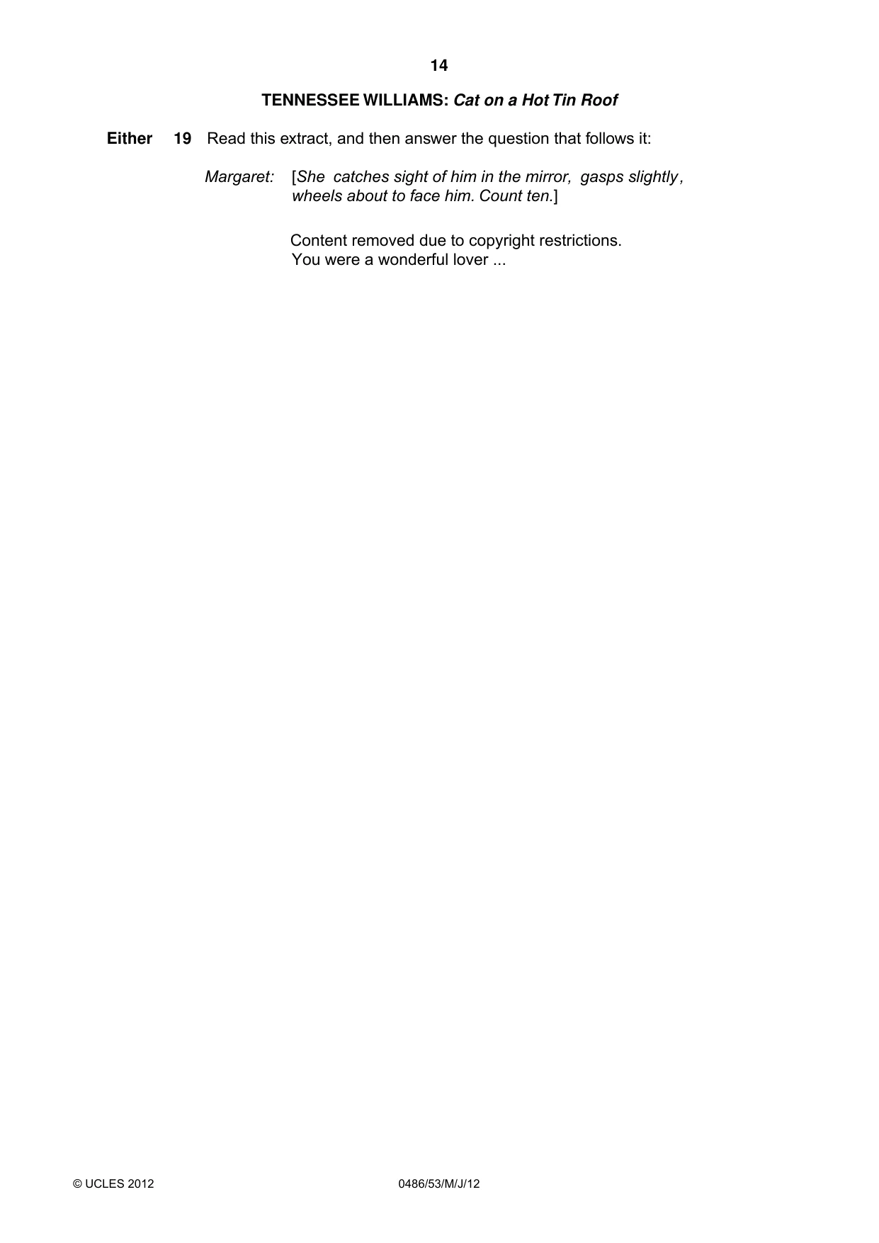 Cambridge IGCSE English - Literature 0486 2012 May/June Paper 5 · Variant 3 question paper, page 14 of 16