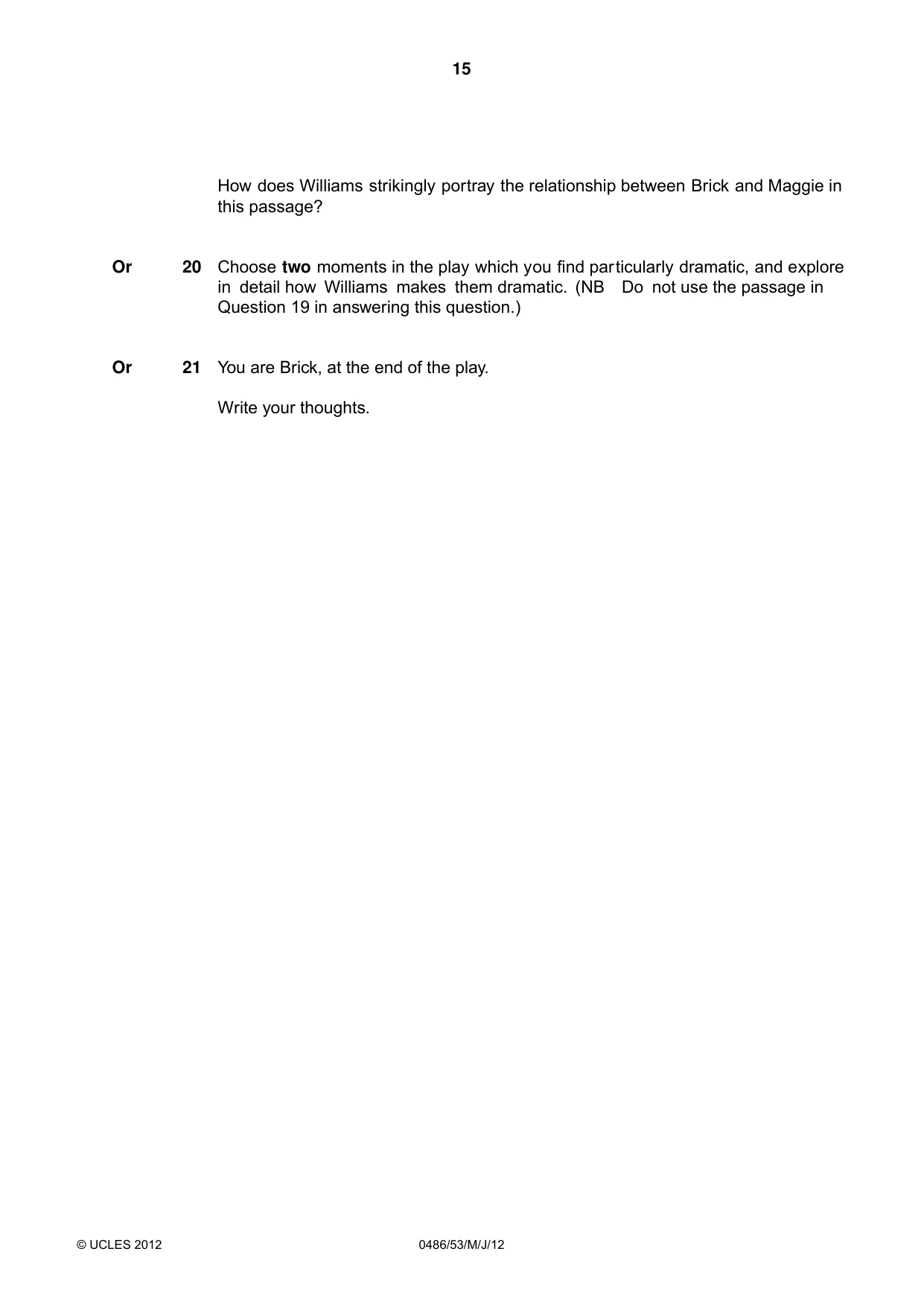 Cambridge IGCSE English - Literature 0486 2012 May/June Paper 5 · Variant 3 question paper, page 15 of 16