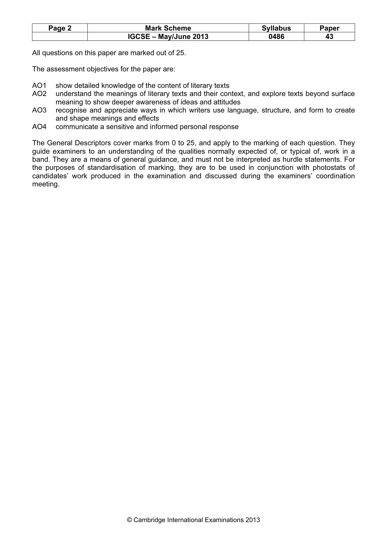 Mark scheme, page 2 of 3