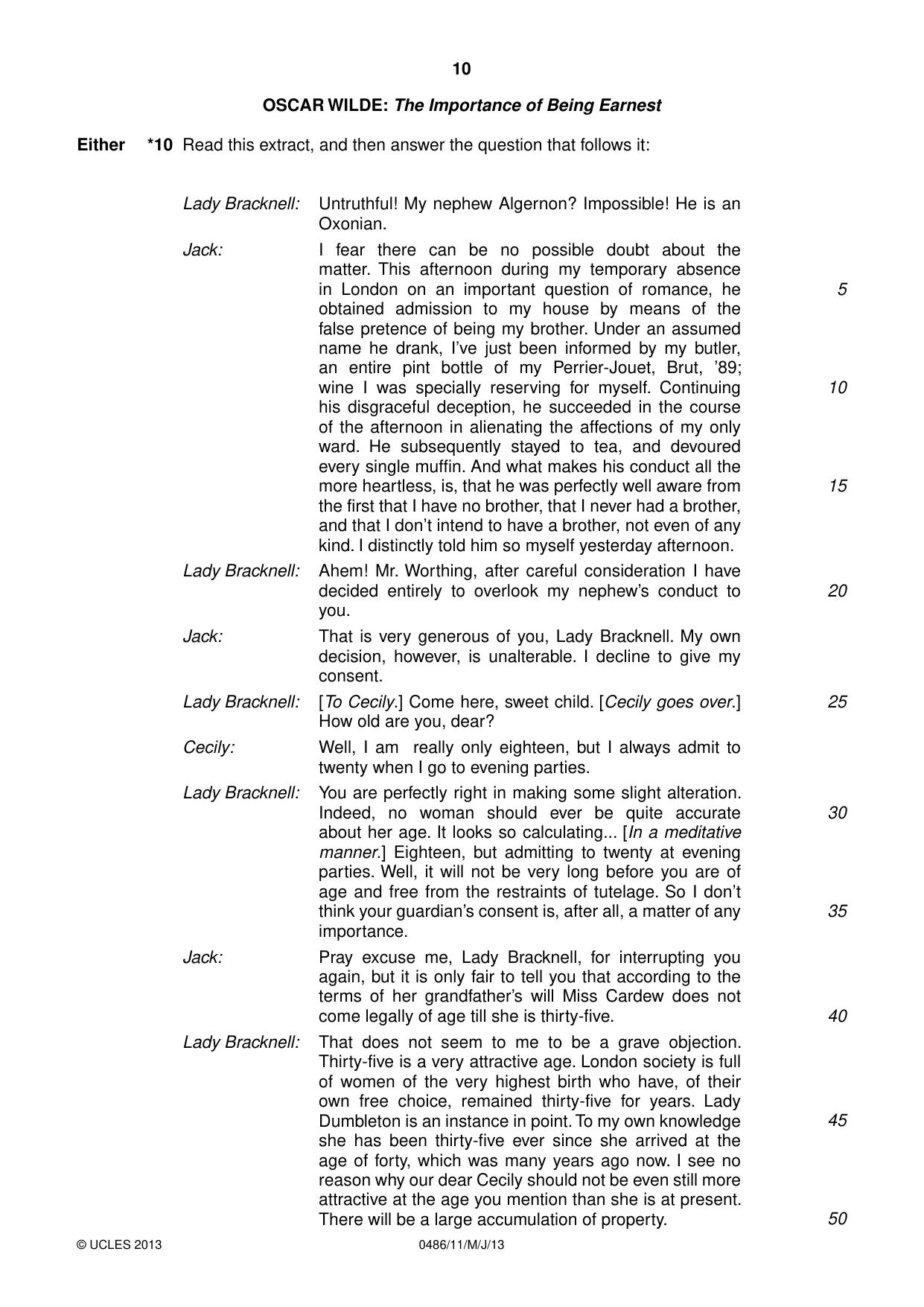 Cambridge IGCSE English - Literature 0486 2013 May/June Paper 1 · Variant 1 question paper, page 10 of 28