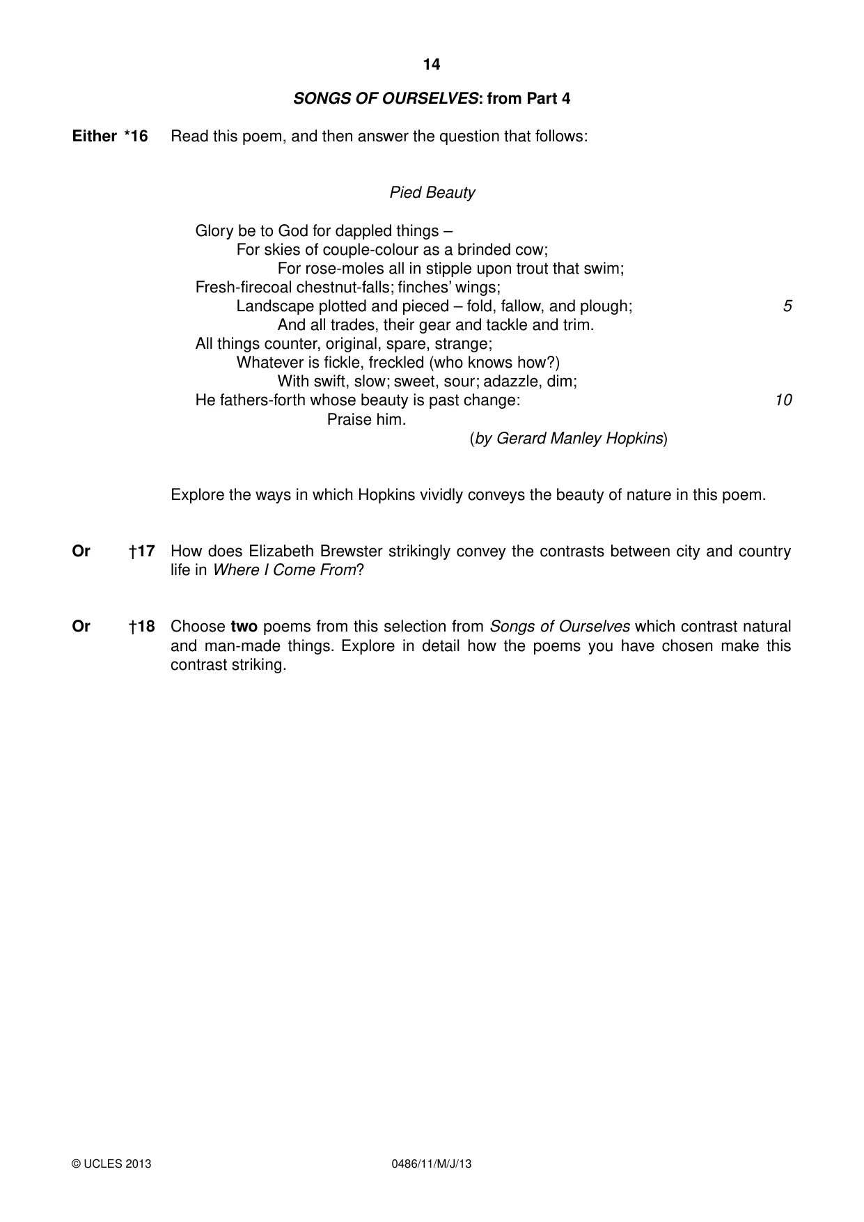 Cambridge IGCSE English - Literature 0486 2013 May/June Paper 1 · Variant 1 question paper, page 14 of 28