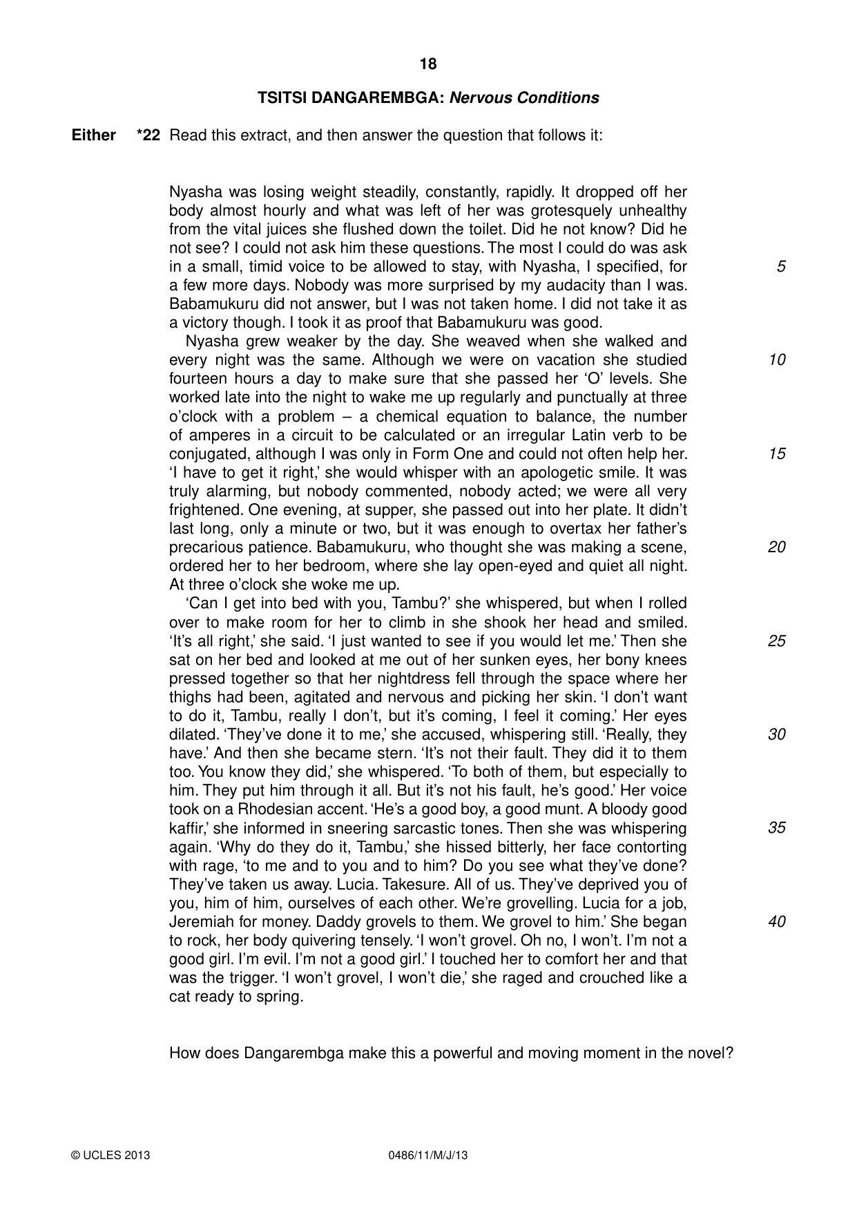 Cambridge IGCSE English - Literature 0486 2013 May/June Paper 1 · Variant 1 question paper, page 18 of 28