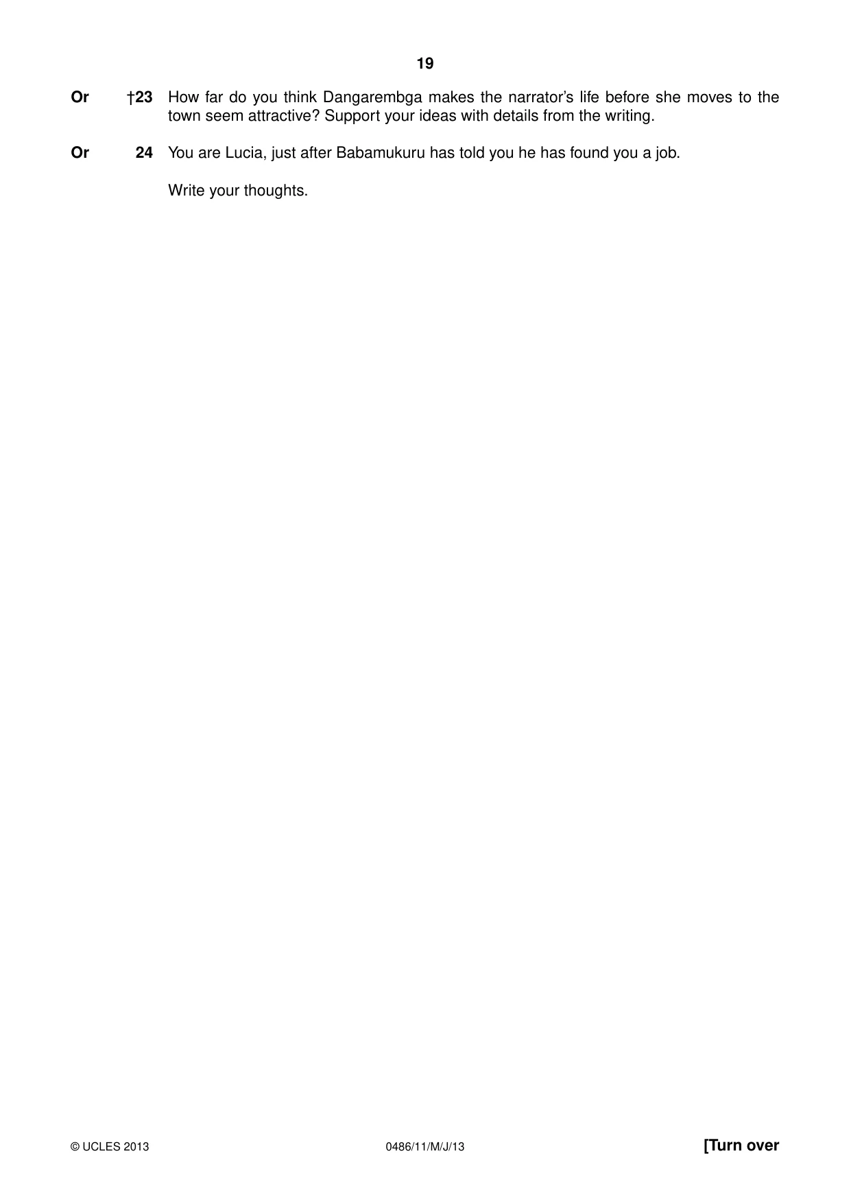 Cambridge IGCSE English - Literature 0486 2013 May/June Paper 1 · Variant 1 question paper, page 19 of 28