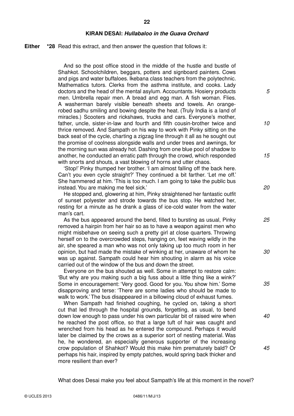 Cambridge IGCSE English - Literature 0486 2013 May/June Paper 1 · Variant 1 question paper, page 22 of 28