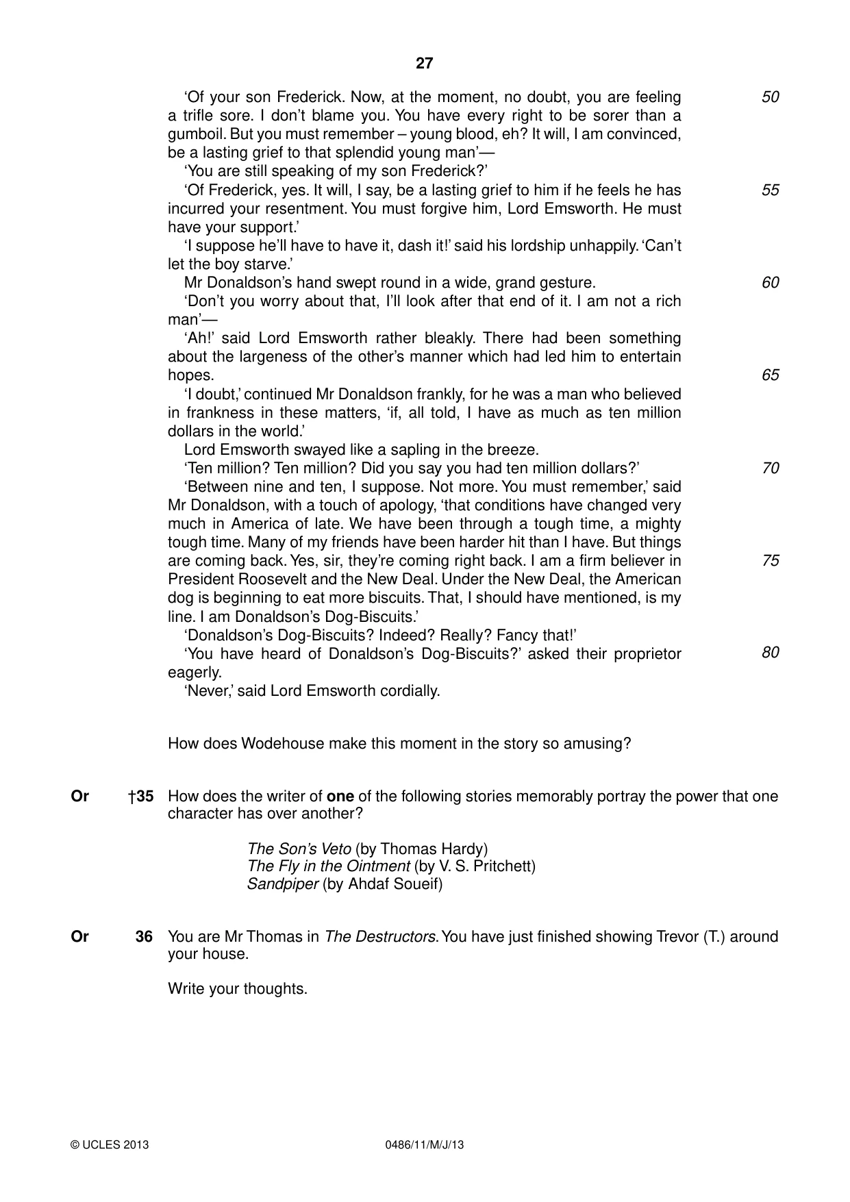 Cambridge IGCSE English - Literature 0486 2013 May/June Paper 1 · Variant 1 question paper, page 27 of 28