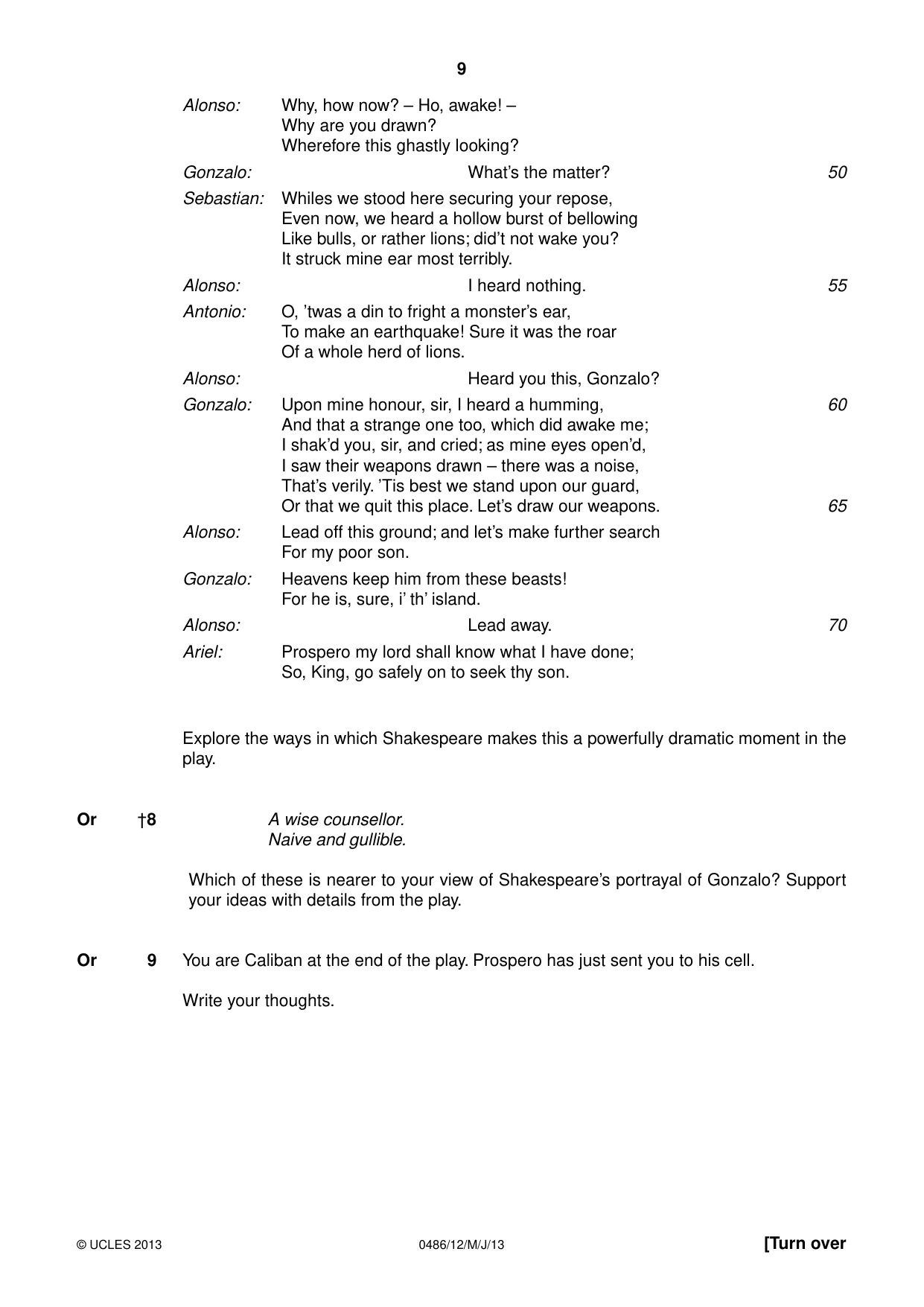 Cambridge IGCSE English - Literature 0486 2013 May/June Paper 1 · Variant 2 question paper, page 9 of 28