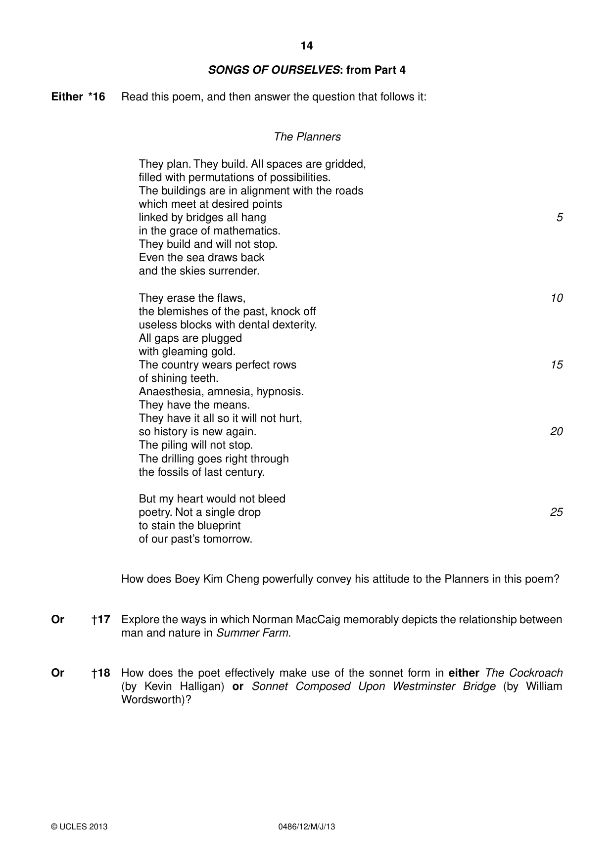 Cambridge IGCSE English - Literature 0486 2013 May/June Paper 1 · Variant 2 question paper, page 14 of 28