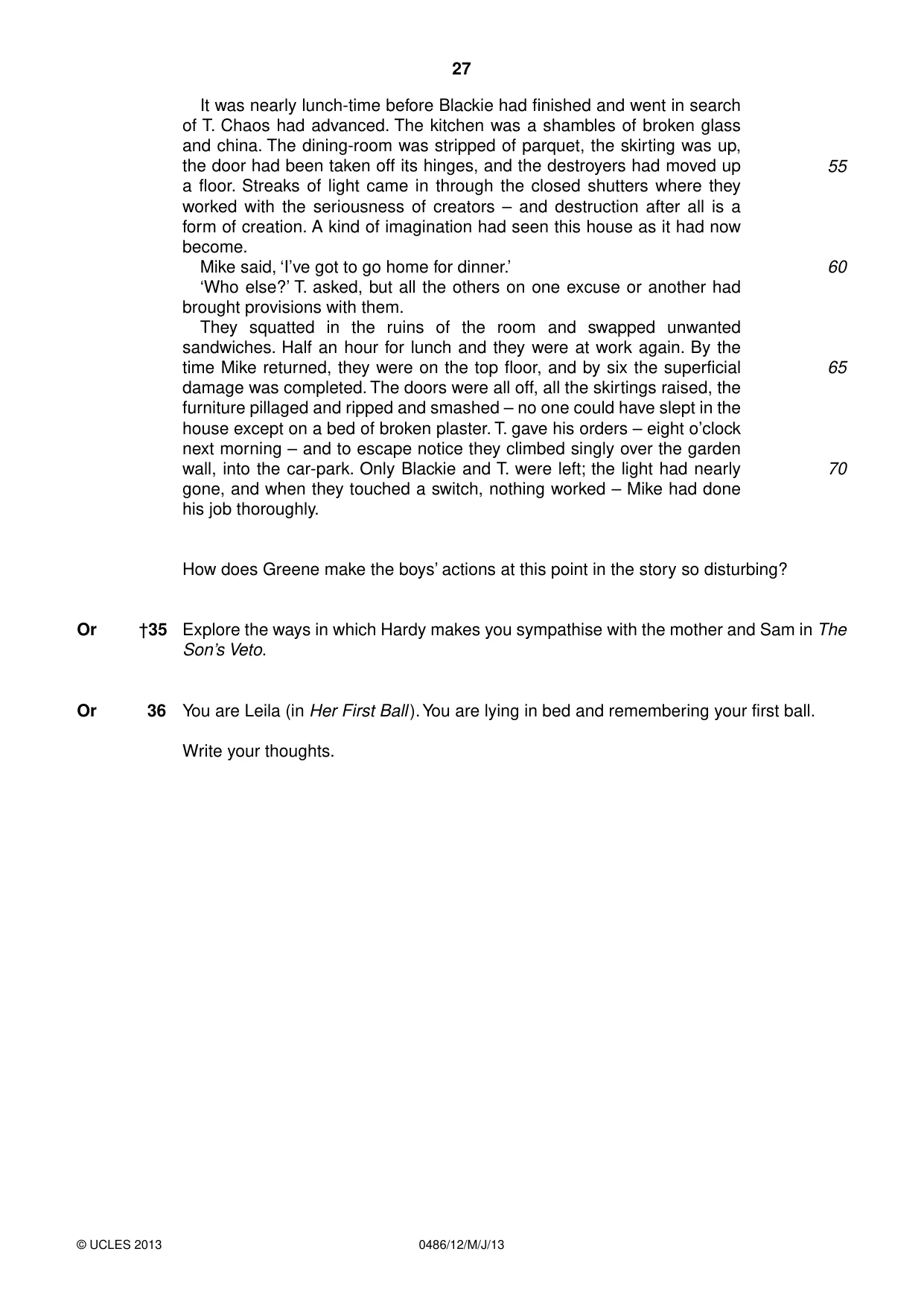 Cambridge IGCSE English - Literature 0486 2013 May/June Paper 1 · Variant 2 question paper, page 27 of 28