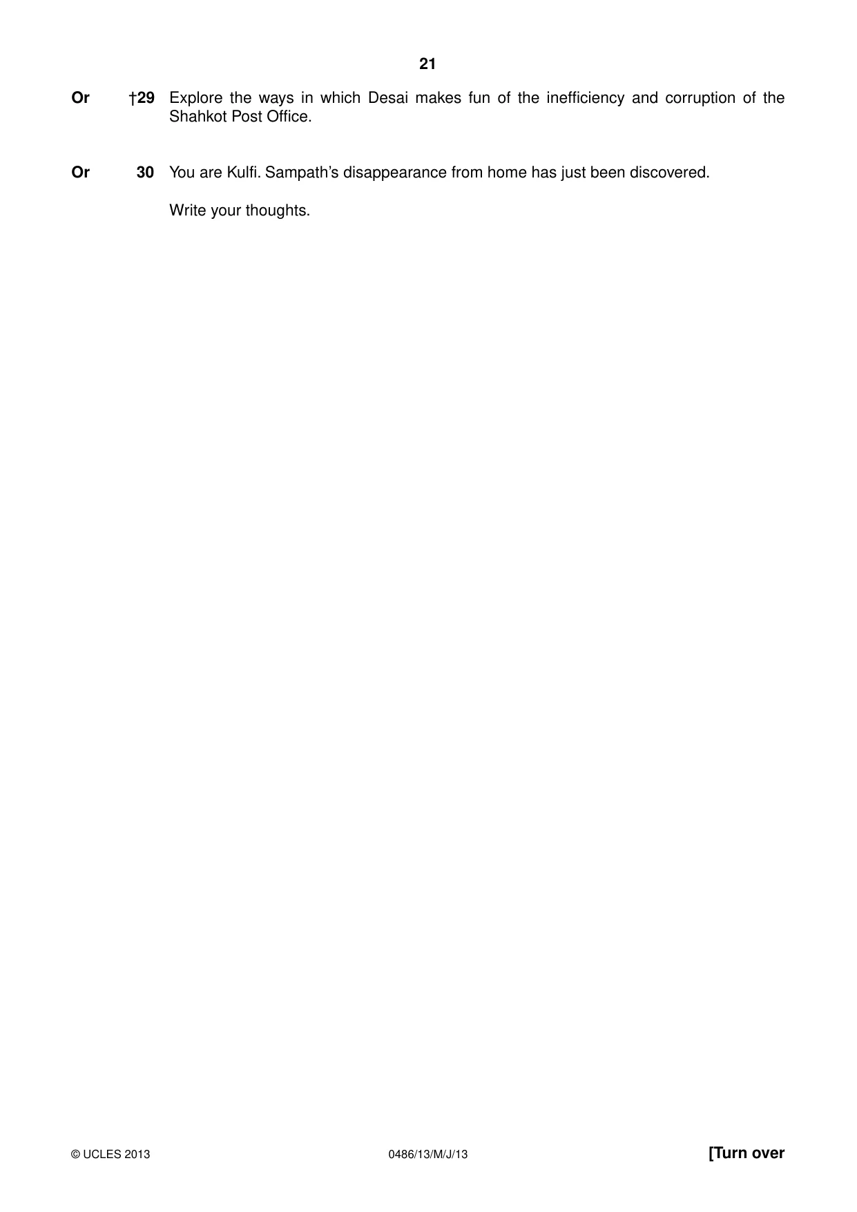 Cambridge IGCSE English - Literature 0486 2013 May/June Paper 1 · Variant 3 question paper, page 21 of 28