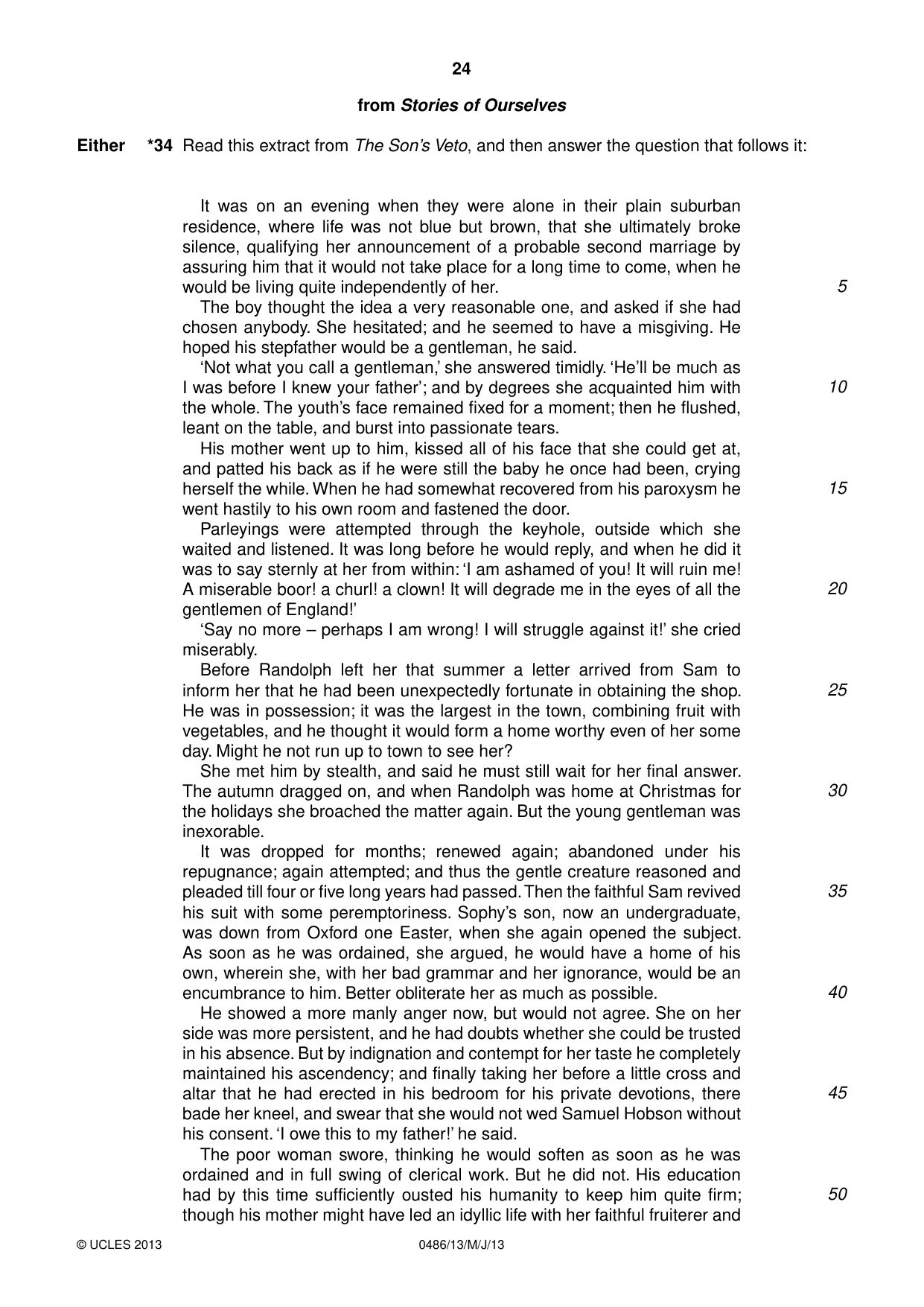 Cambridge IGCSE English - Literature 0486 2013 May/June Paper 1 · Variant 3 question paper, page 24 of 28