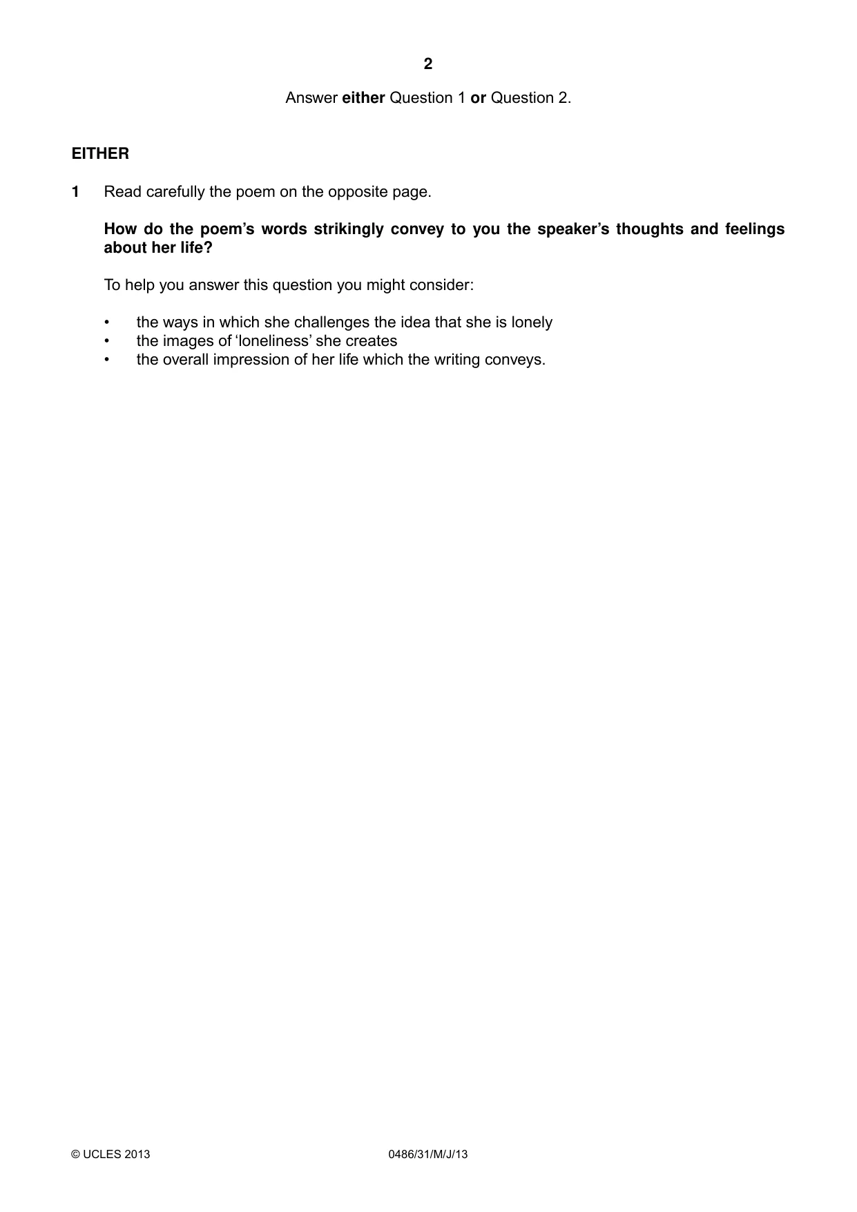 Cambridge IGCSE English - Literature 0486 2013 May/June Paper 3 · Variant 1 question paper, page 2 of 8