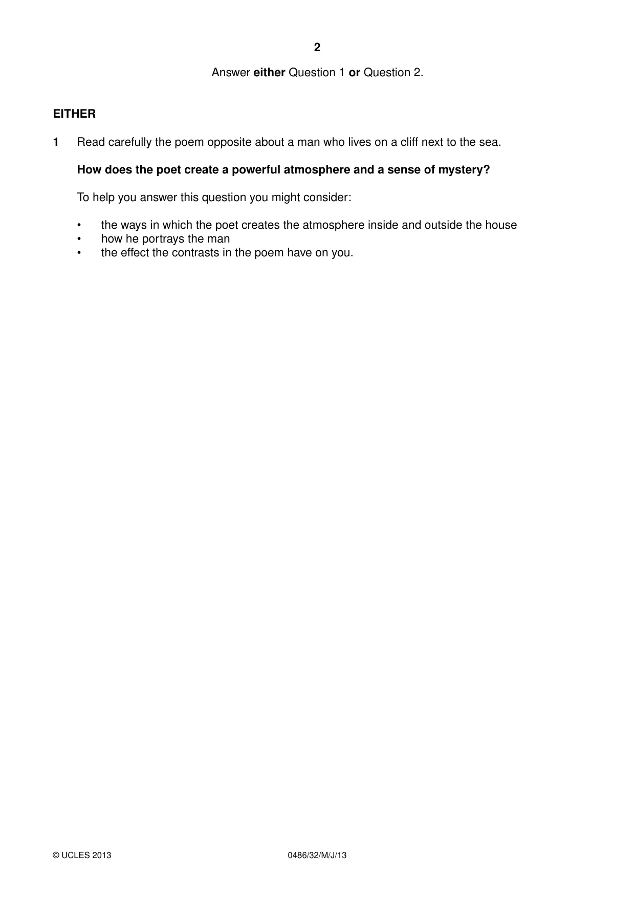 Cambridge IGCSE English - Literature 0486 2013 May/June Paper 3 · Variant 2 question paper, page 2 of 8