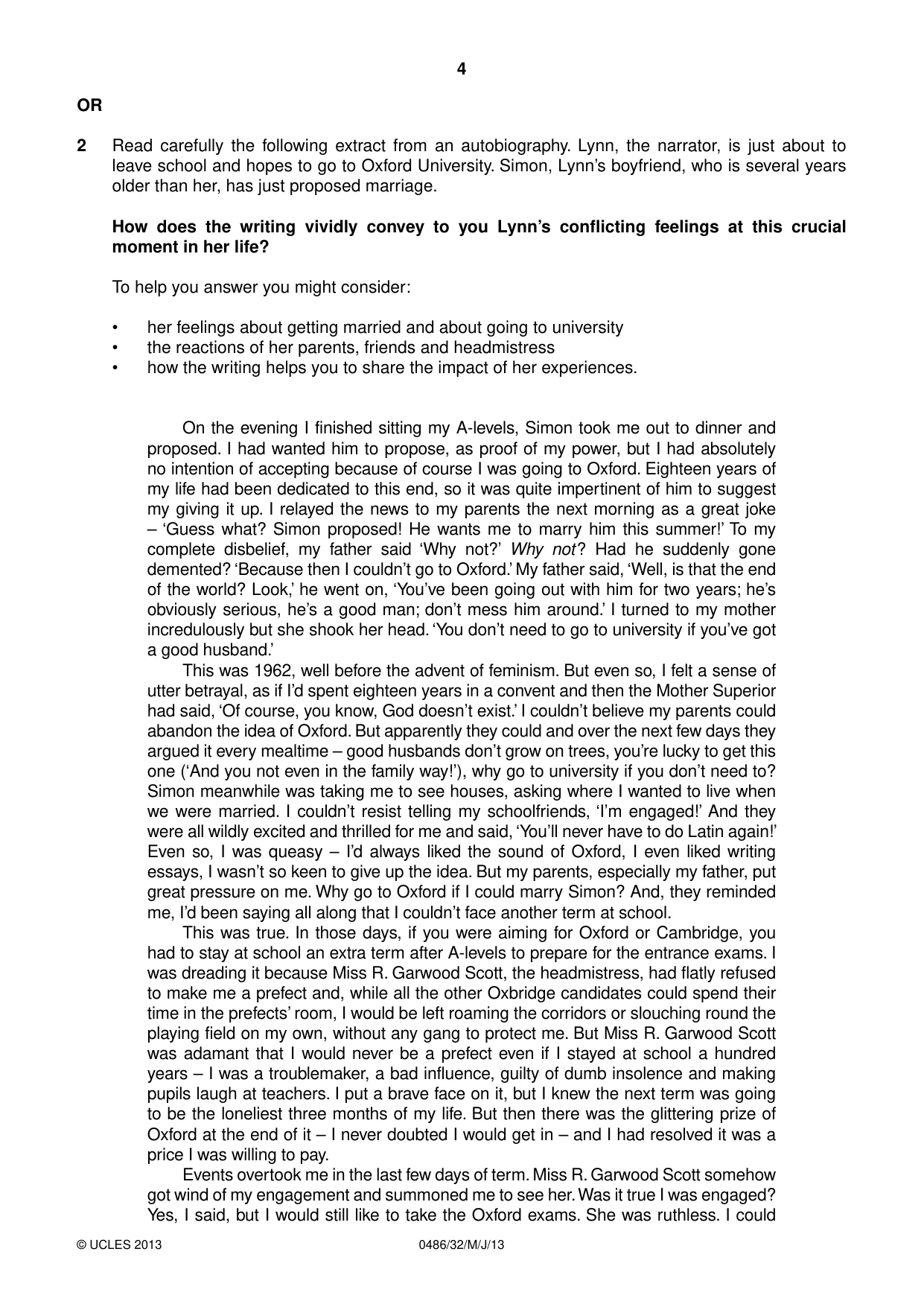 Cambridge IGCSE English - Literature 0486 2013 May/June Paper 3 · Variant 2 question paper, page 4 of 8