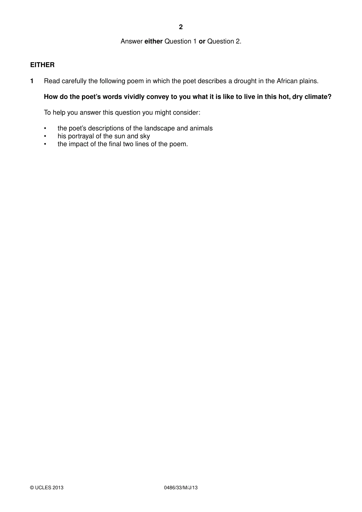 Cambridge IGCSE English - Literature 0486 2013 May/June Paper 3 · Variant 3 question paper, page 2 of 8