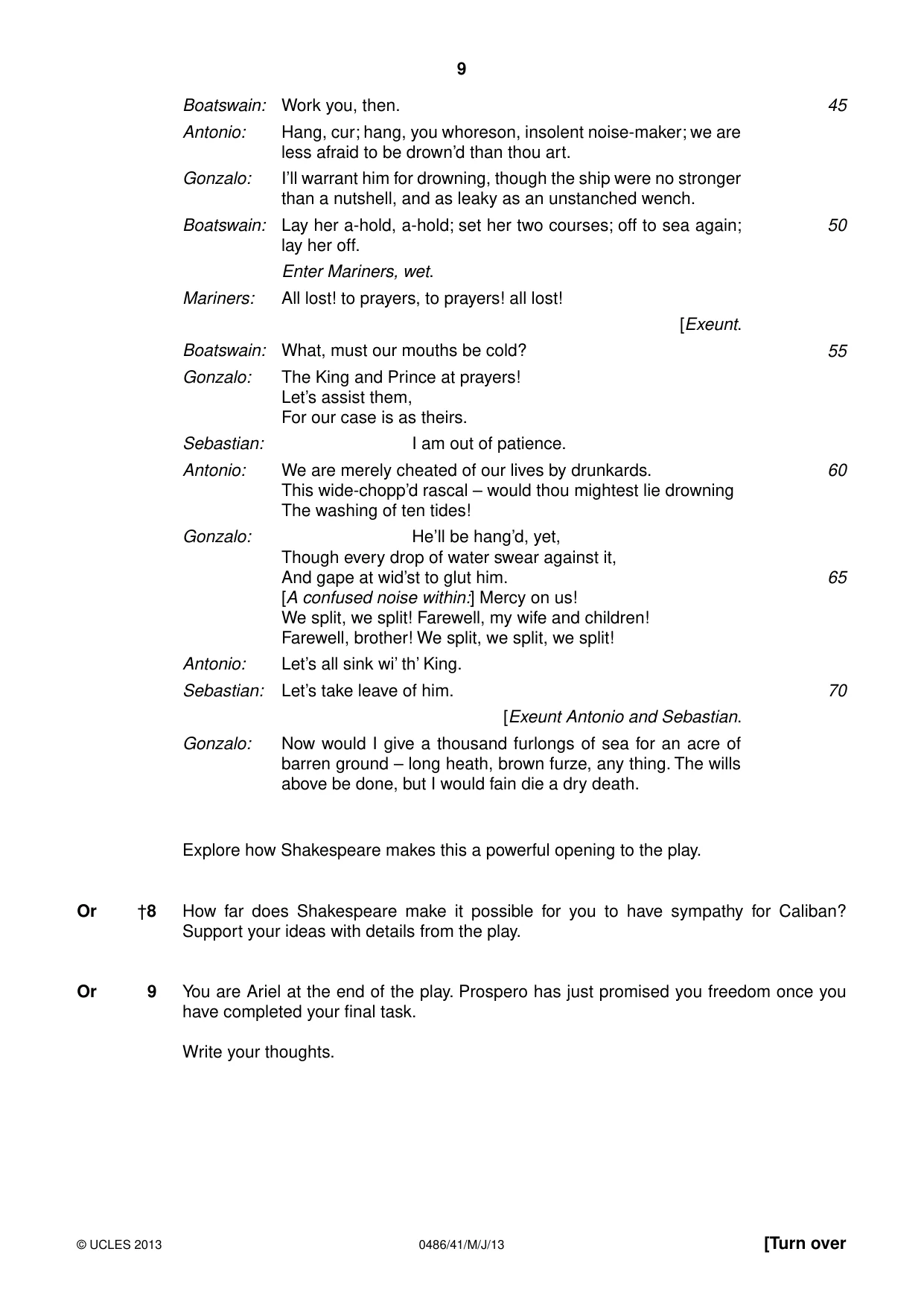 Cambridge IGCSE English - Literature 0486 2013 May/June Paper 4 · Variant 1 question paper, page 9 of 28