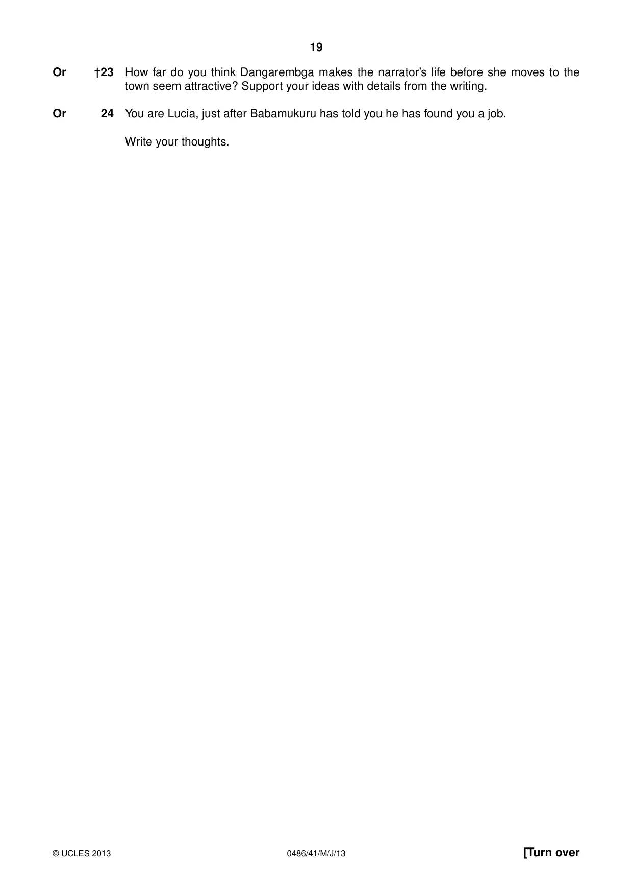 Cambridge IGCSE English - Literature 0486 2013 May/June Paper 4 · Variant 1 question paper, page 19 of 28